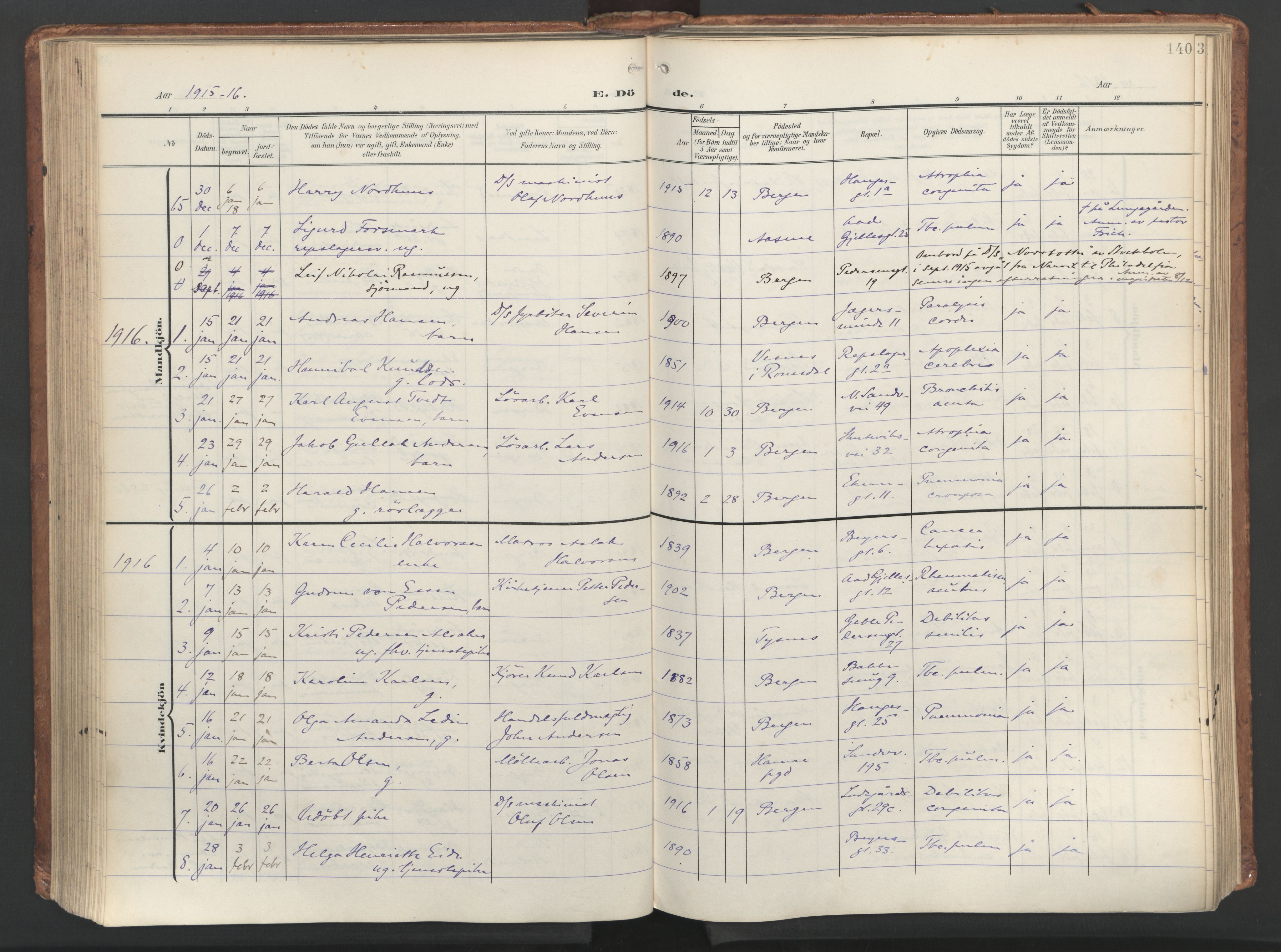 Sandviken Sokneprestembete, SAB/A-77601/H/Ha/L0019: Parish register (official) no. E 2, 1905-1933, p. 140