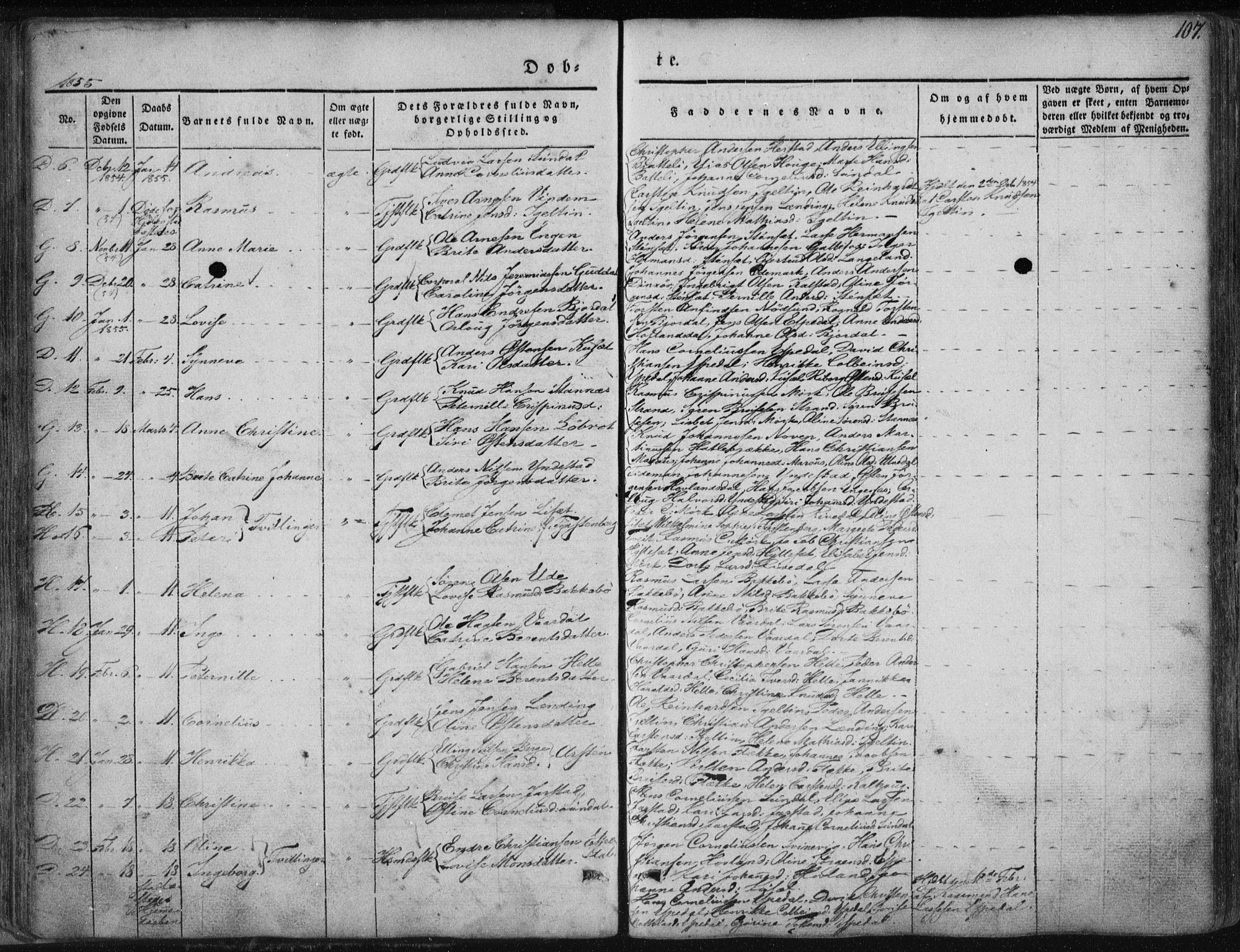 Fjaler sokneprestembete, SAB/A-79801/H/Haa/Haaa/L0006: Parish register (official) no. A 6, 1835-1884, p. 107