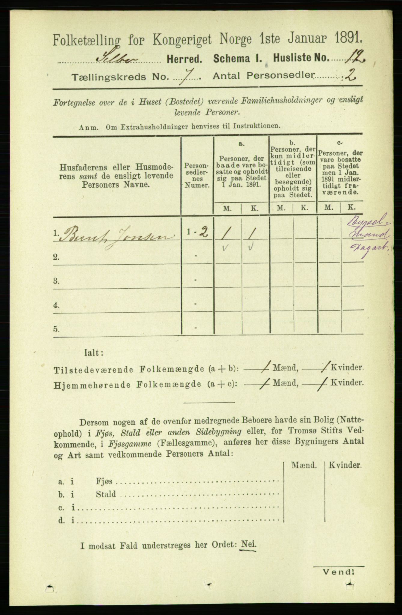 RA, 1891 census for 1664 Selbu, 1891, p. 2532