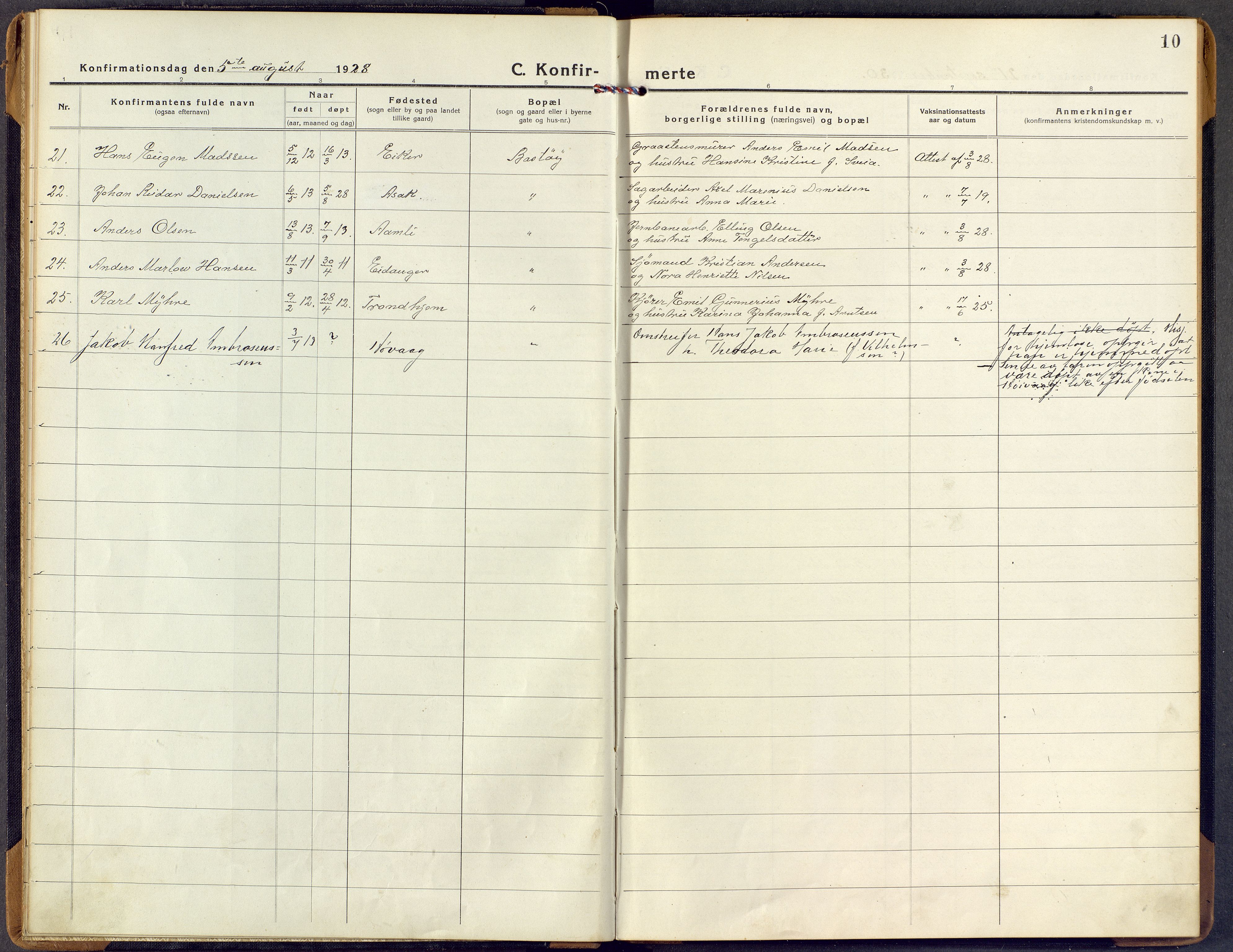 Borre kirkebøker, SAKO/A-338/F/Fd/L0001: Parish register (official) no. IV 1, 1922-1964, p. 10