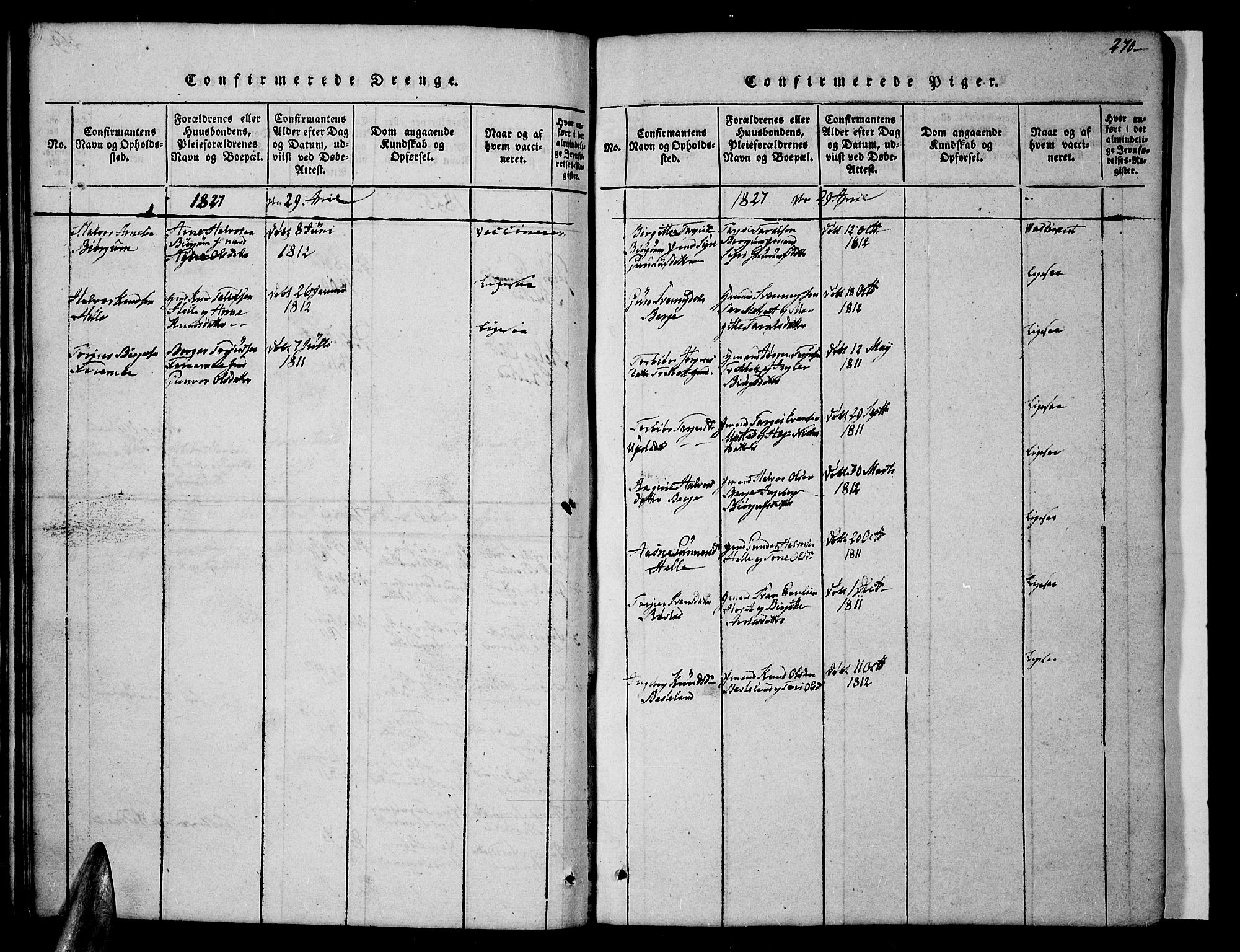 Valle sokneprestkontor, AV/SAK-1111-0044/F/Fb/Fbc/L0001: Parish register (copy) no. B 1 /2, 1816-1829, p. 270