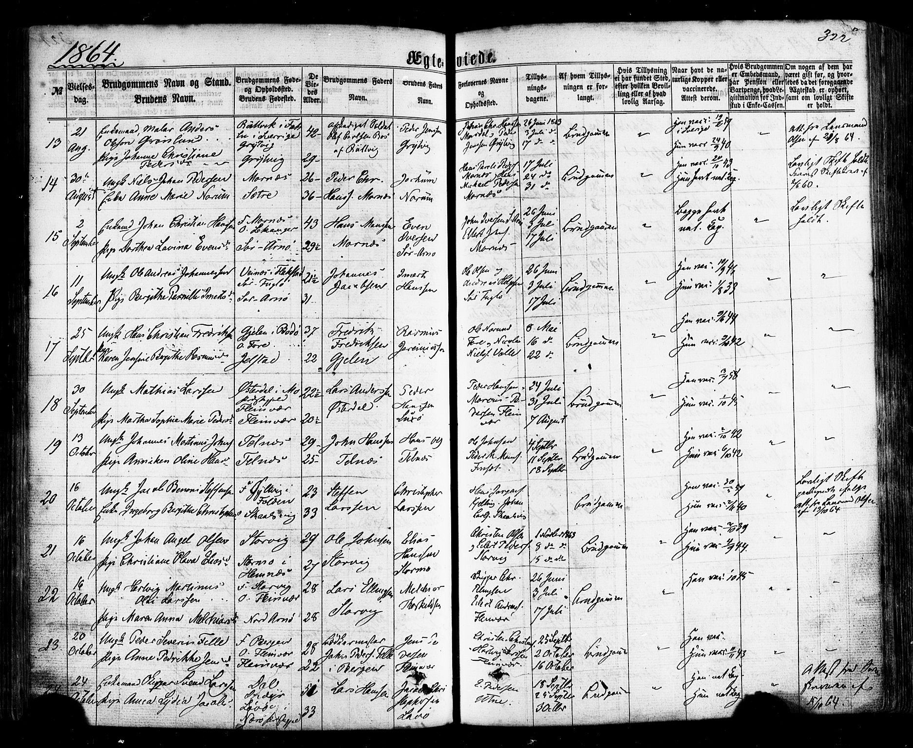 Ministerialprotokoller, klokkerbøker og fødselsregistre - Nordland, SAT/A-1459/805/L0098: Parish register (official) no. 805A05, 1862-1879, p. 322