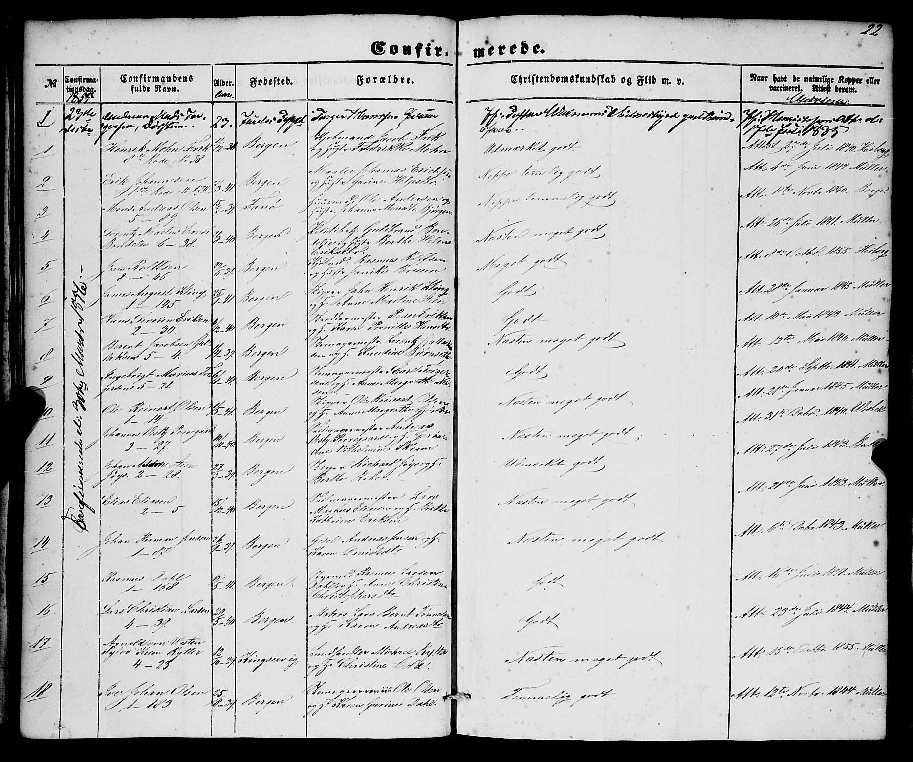 Nykirken Sokneprestembete, SAB/A-77101/H/Haa/L0023: Parish register (official) no. C 2, 1851-1863, p. 22