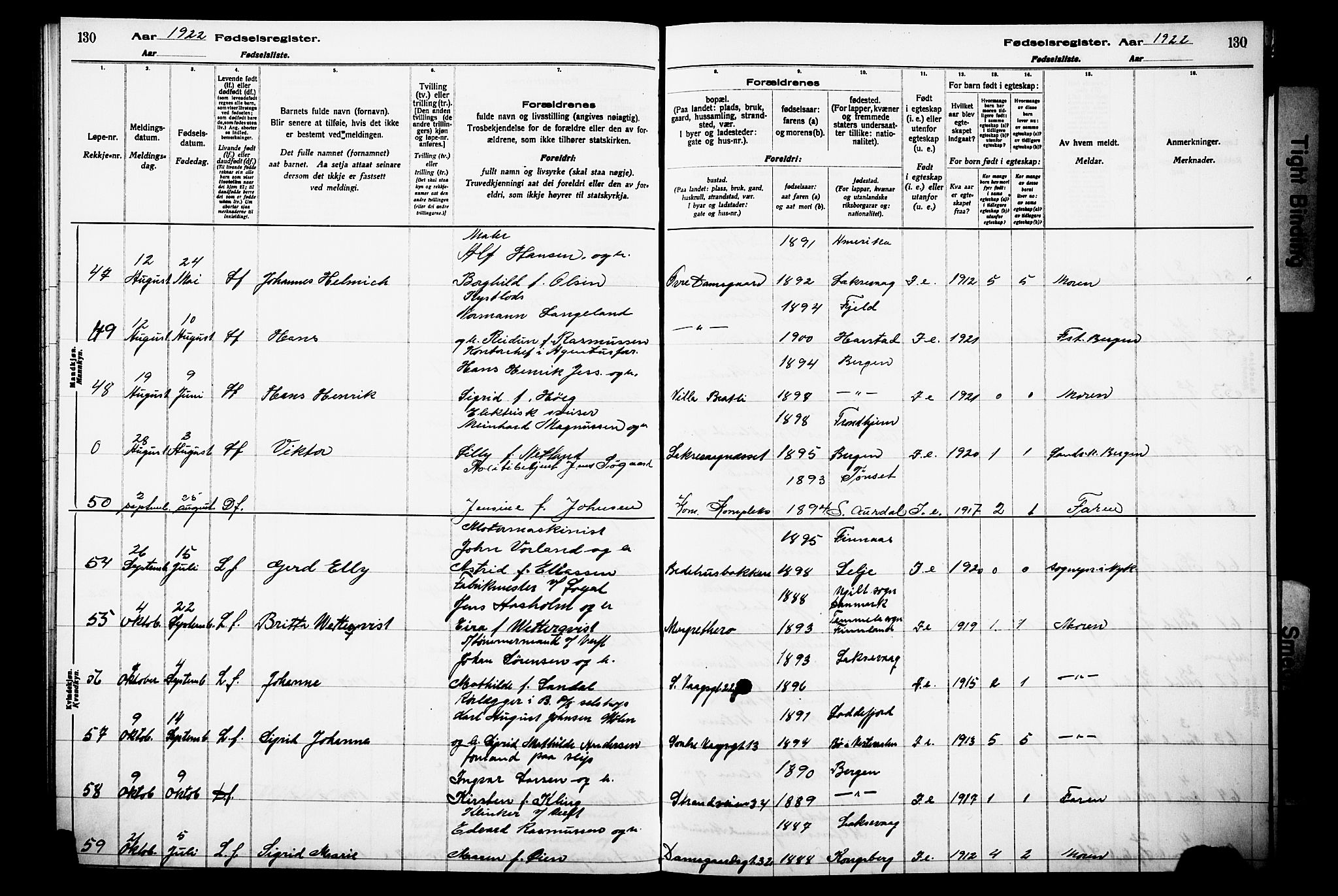 Laksevåg Sokneprestembete, AV/SAB-A-76501/I/Id/L00A1: Birth register no. A 1, 1916-1926, p. 130