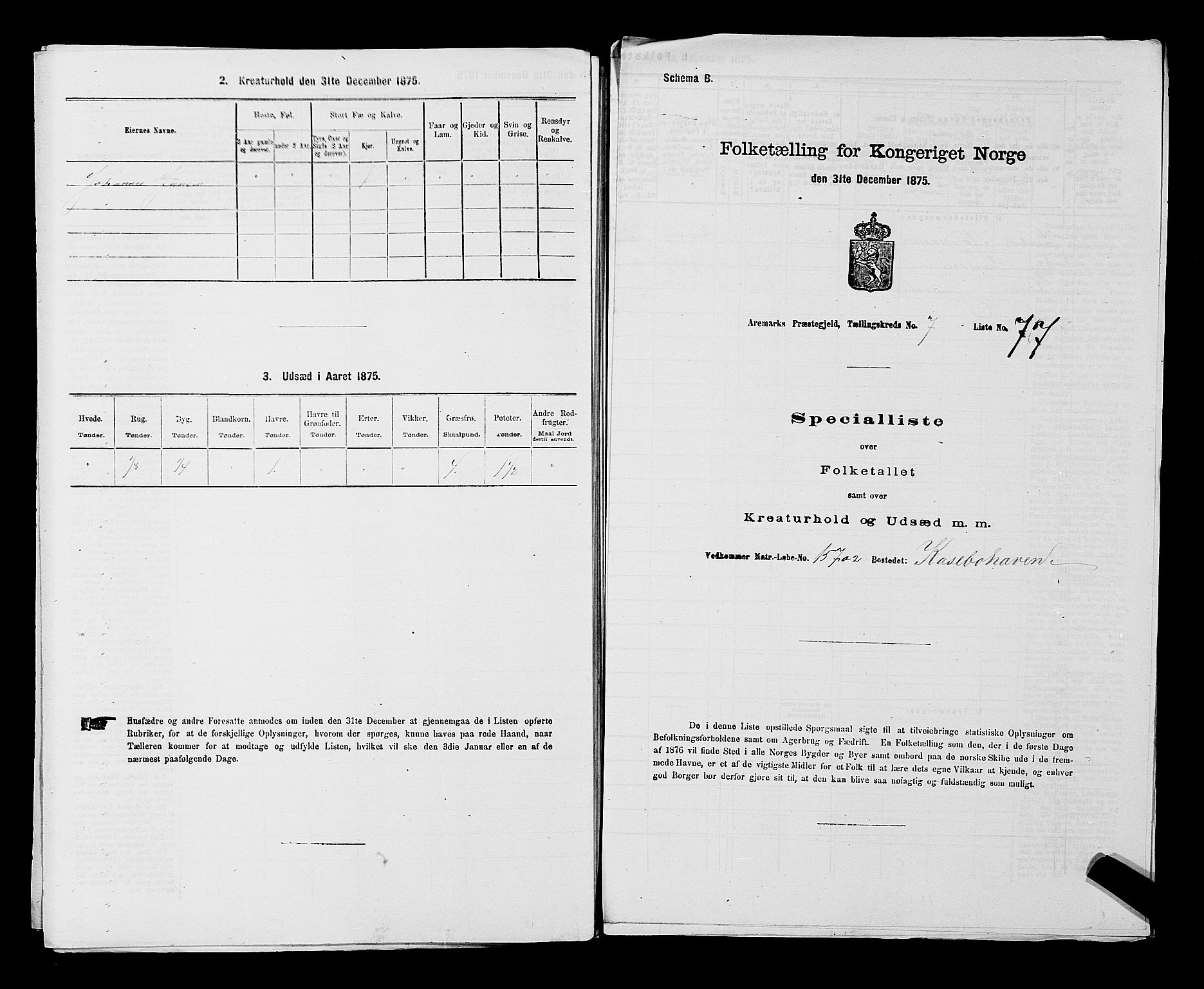 RA, 1875 census for 0118P Aremark, 1875, p. 1141