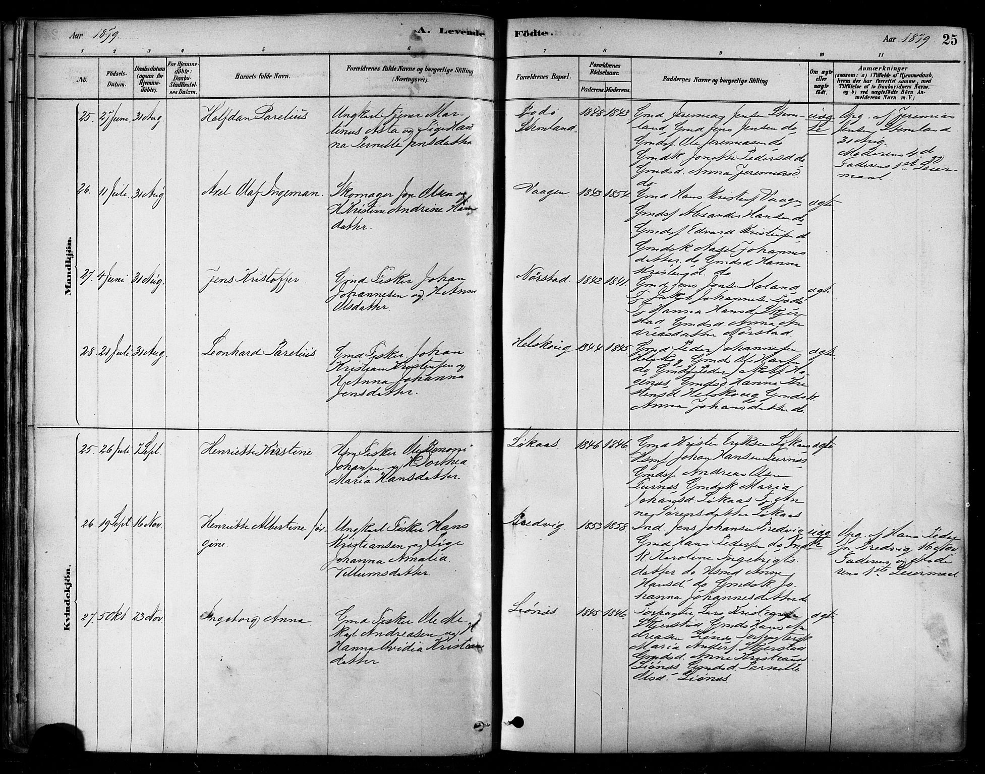 Ministerialprotokoller, klokkerbøker og fødselsregistre - Nordland, AV/SAT-A-1459/852/L0740: Parish register (official) no. 852A10, 1878-1894, p. 25