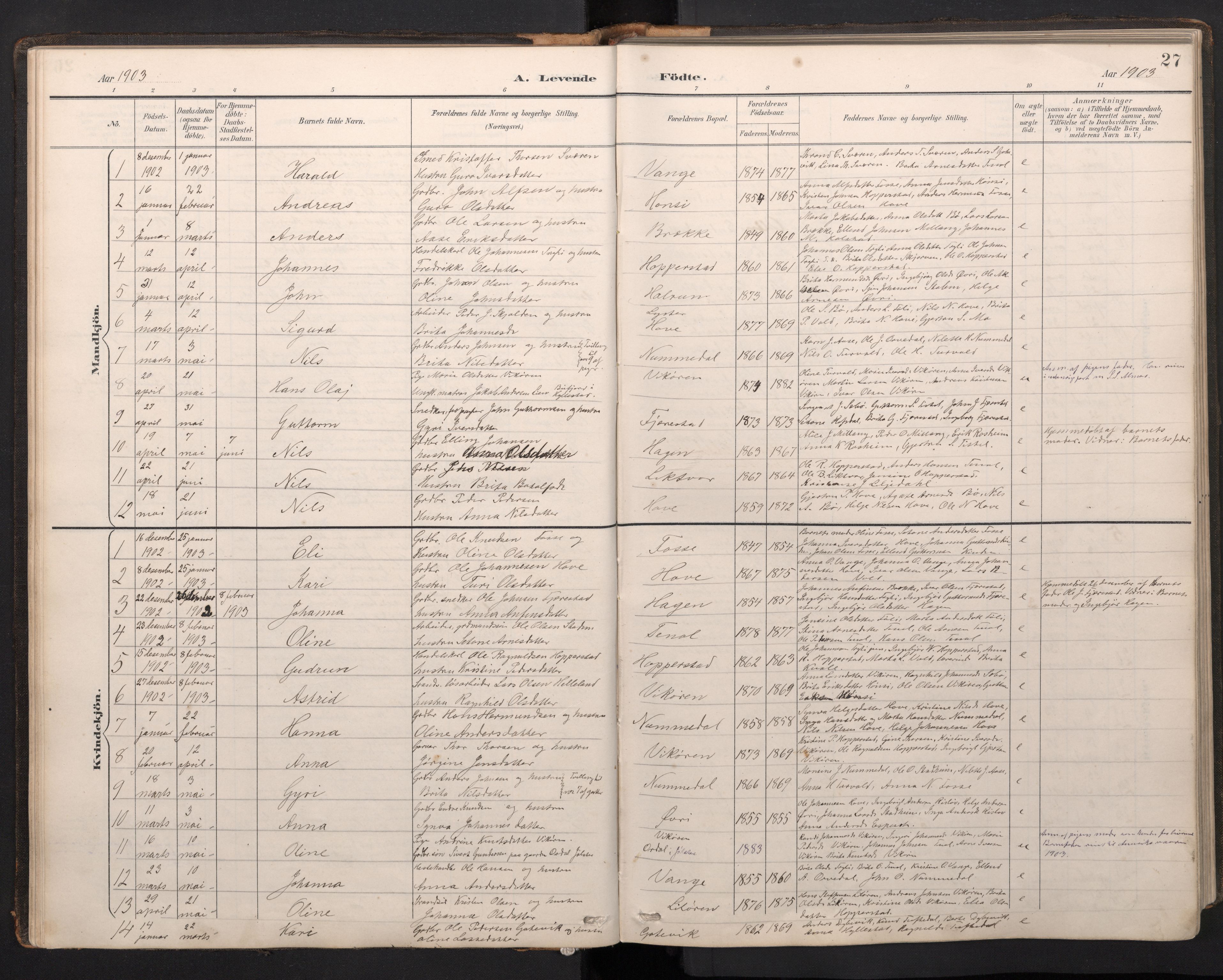 Vik sokneprestembete, SAB/A-81501: Parish register (copy) no. A 4, 1895-1914, p. 26b-27a
