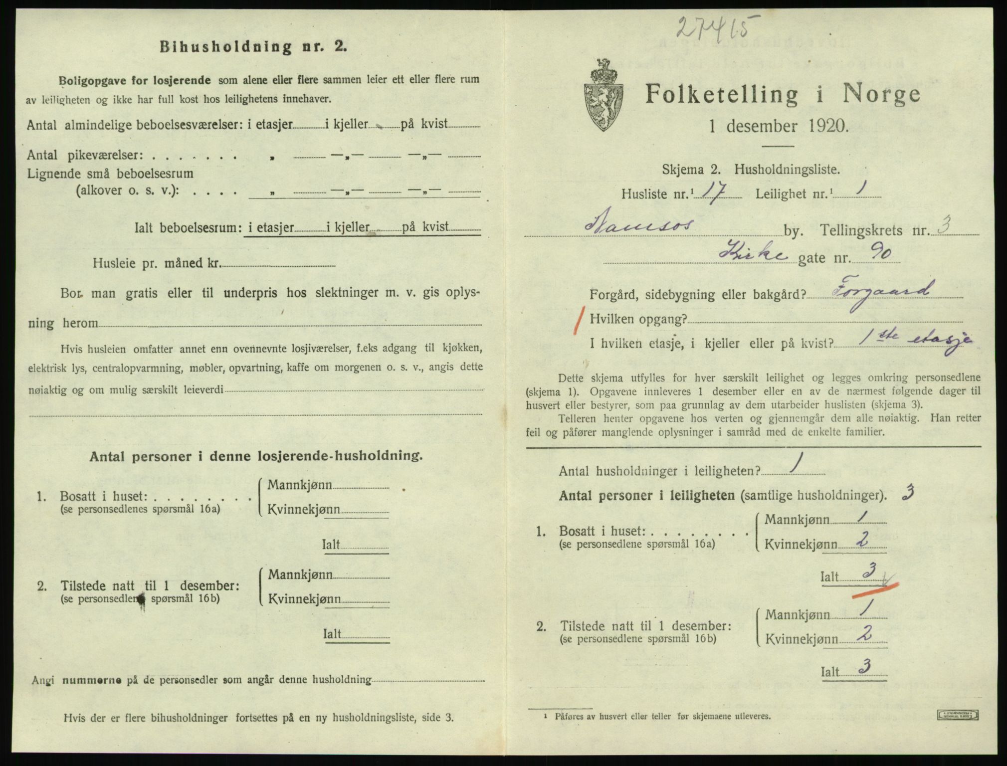 SAT, 1920 census for Namsos, 1920, p. 1185
