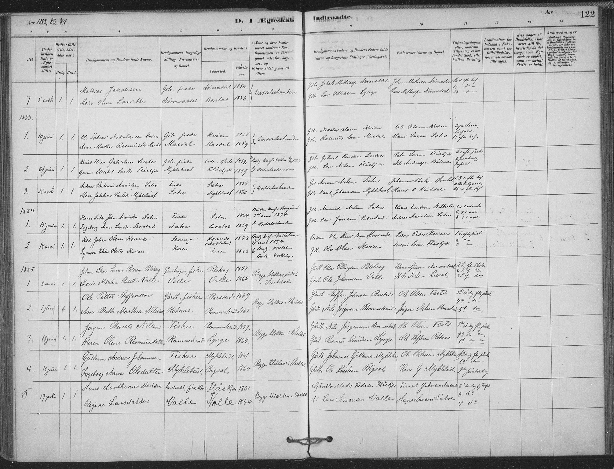 Ministerialprotokoller, klokkerbøker og fødselsregistre - Møre og Romsdal, AV/SAT-A-1454/514/L0199: Parish register (official) no. 514A01, 1878-1912, p. 122