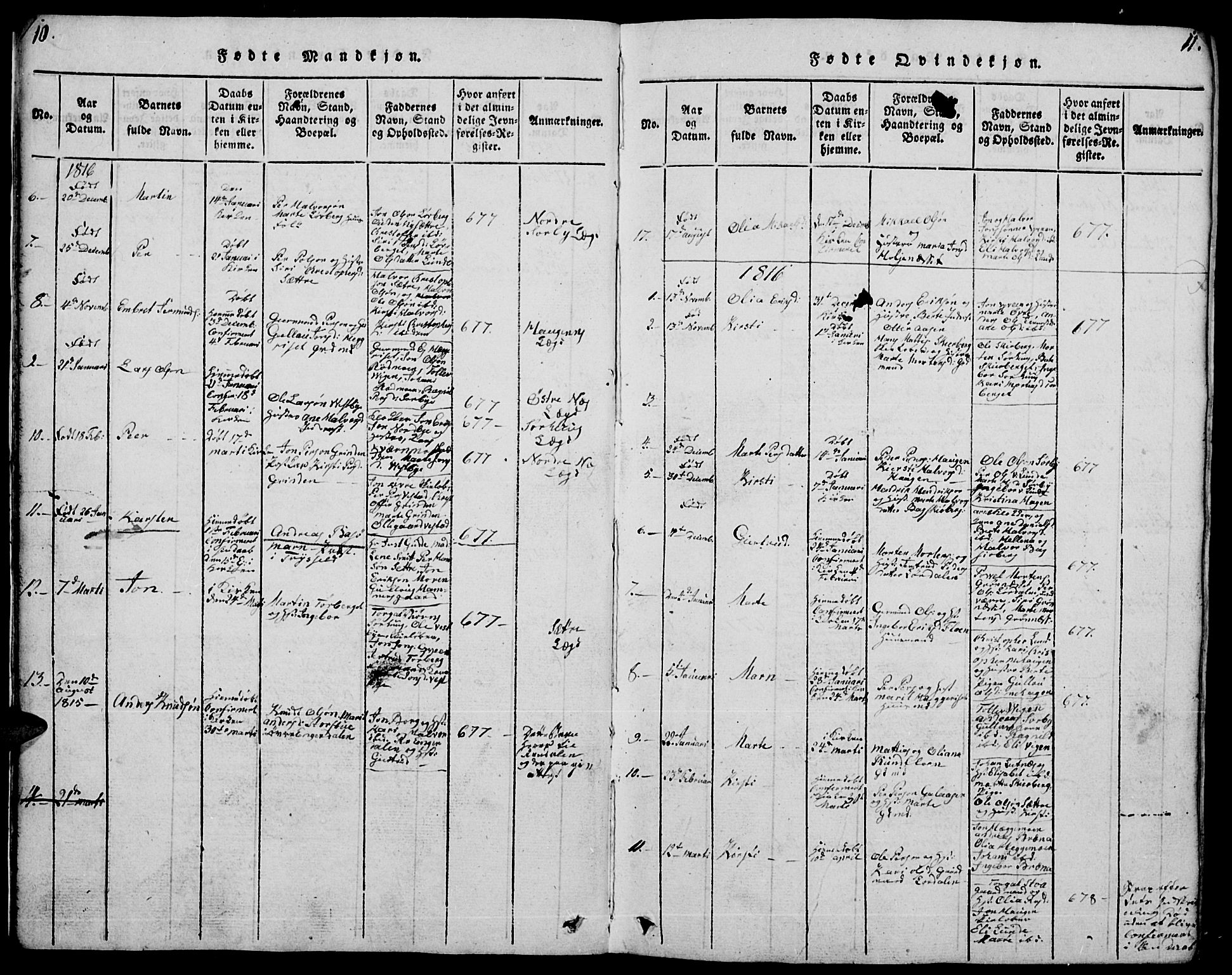 Trysil prestekontor, SAH/PREST-046/H/Ha/Hab/L0004: Parish register (copy) no. 4, 1814-1841, p. 10-11