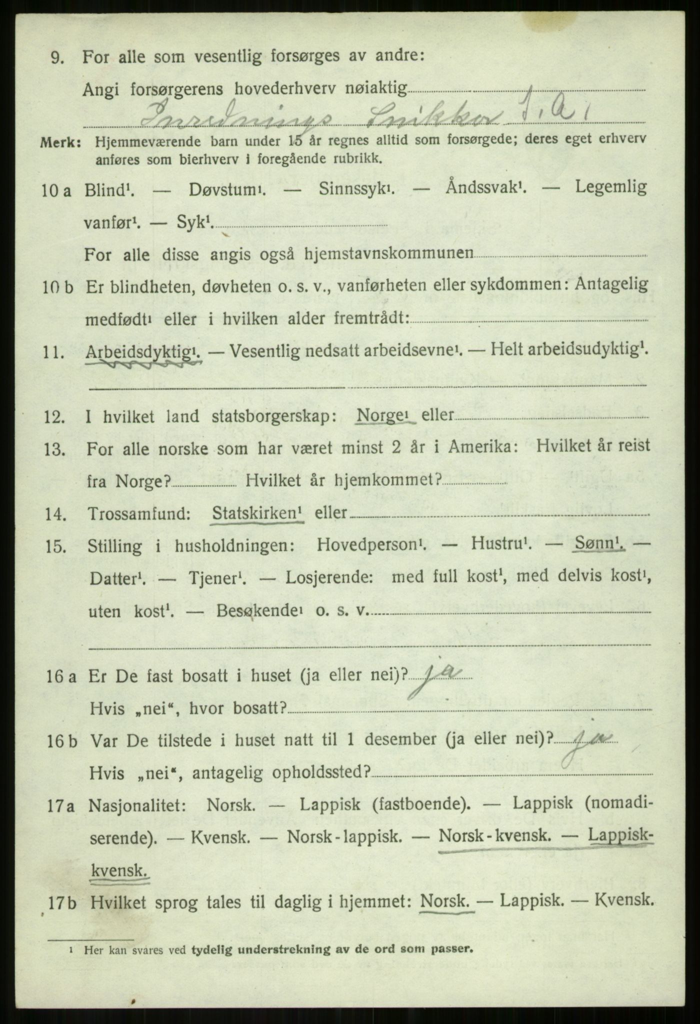 SATØ, 1920 census for Salangen, 1920, p. 1149