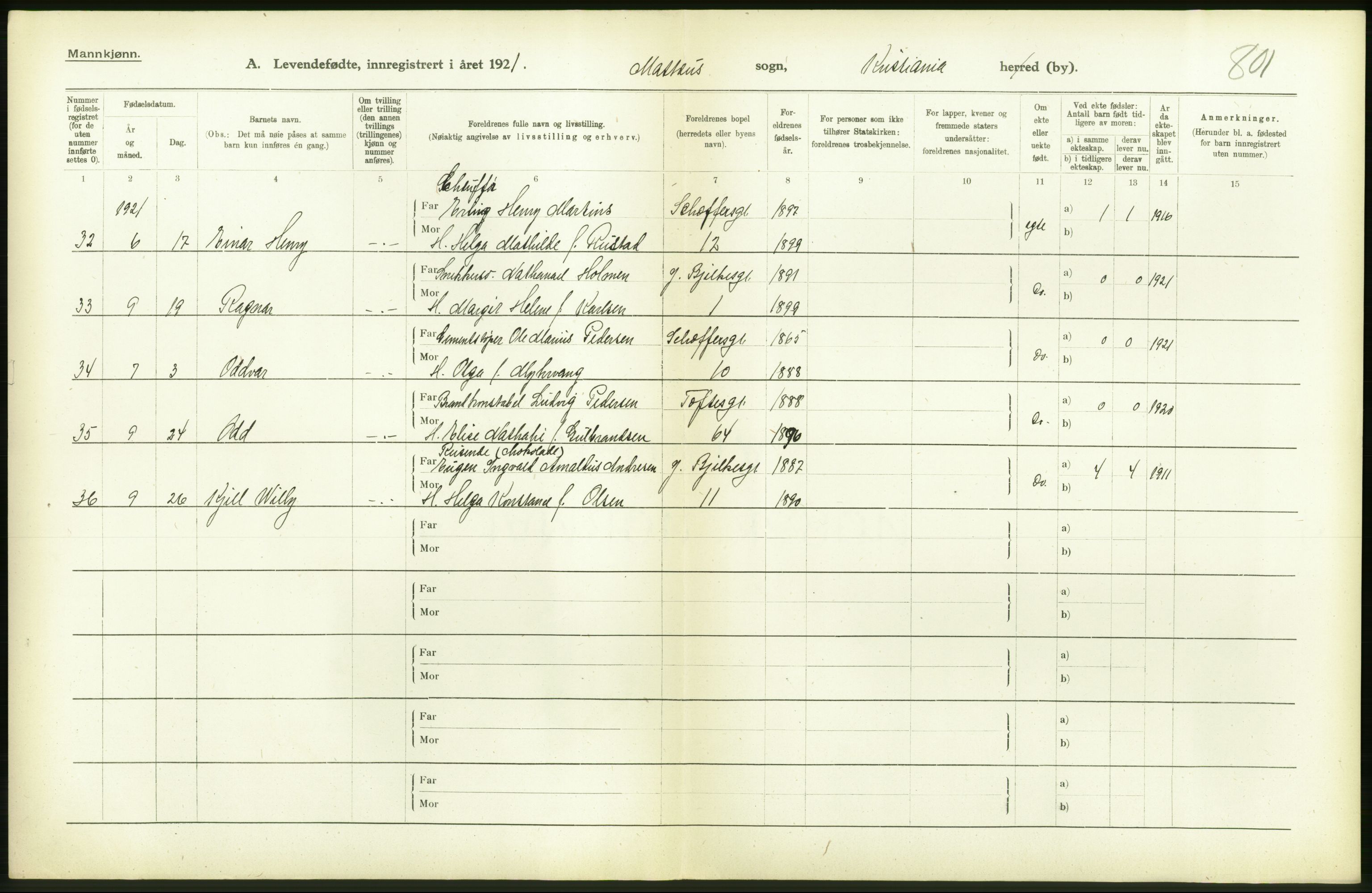 Statistisk sentralbyrå, Sosiodemografiske emner, Befolkning, AV/RA-S-2228/D/Df/Dfc/Dfca/L0008: Kristiania: Levendefødte menn og kvinner., 1921, p. 140