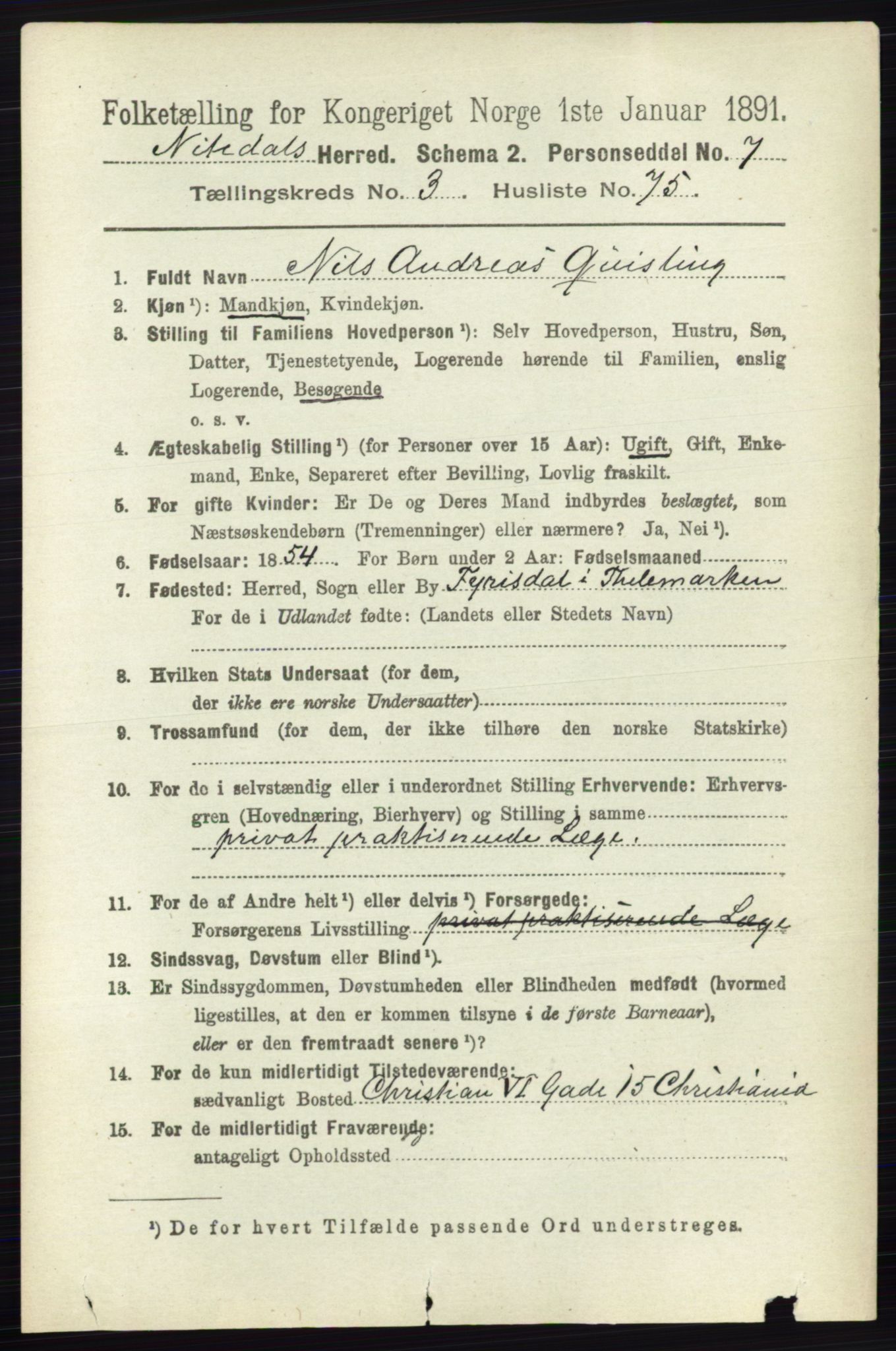 RA, 1891 census for 0233 Nittedal, 1891, p. 1617