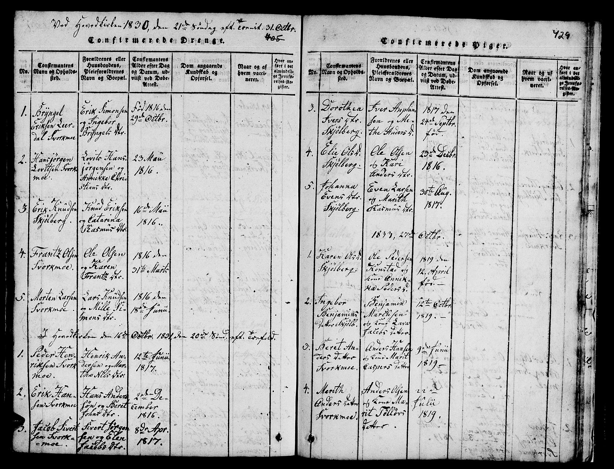Ministerialprotokoller, klokkerbøker og fødselsregistre - Sør-Trøndelag, SAT/A-1456/671/L0842: Parish register (copy) no. 671C01, 1816-1867, p. 428-429