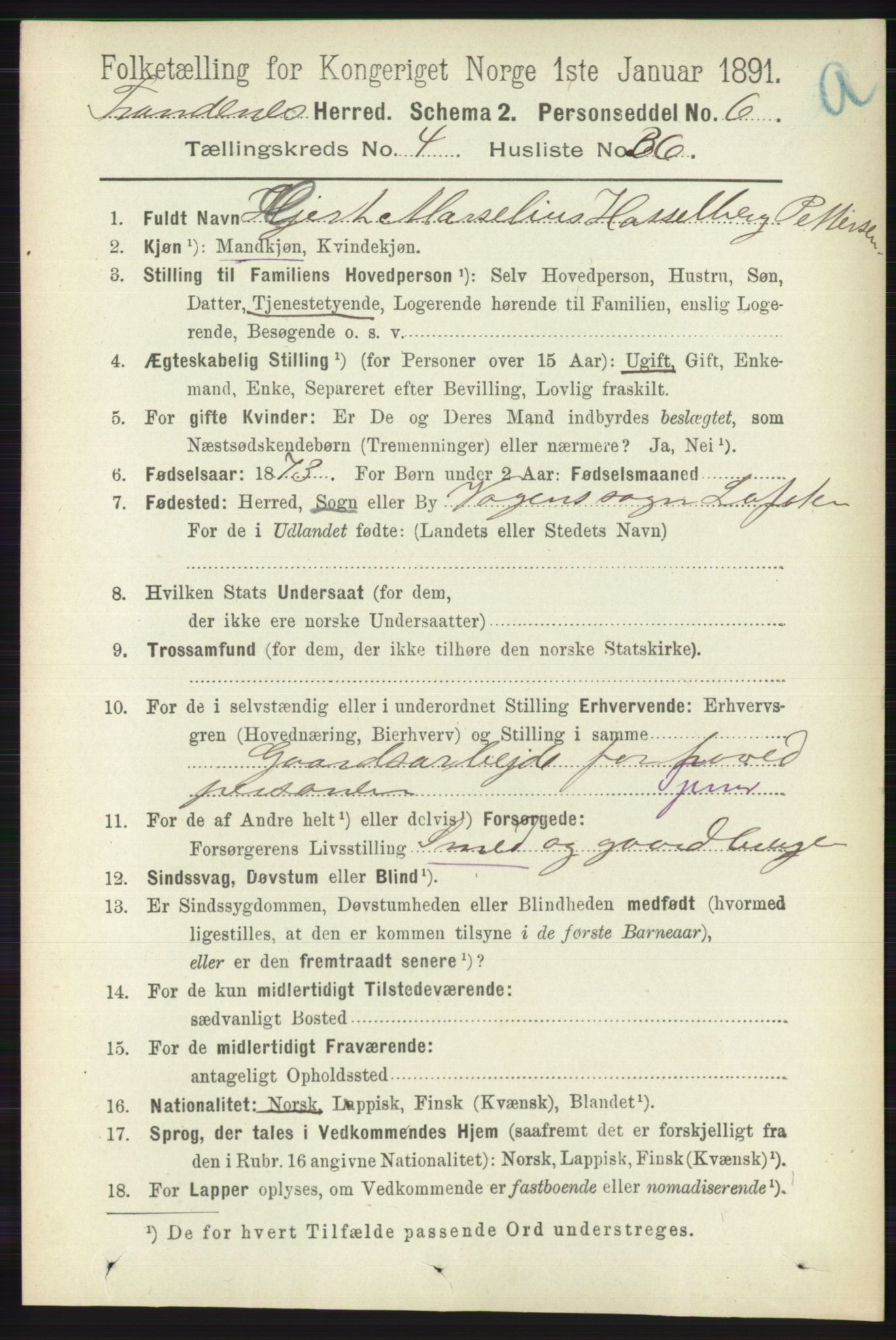 RA, 1891 census for 1914 Trondenes, 1891, p. 2189