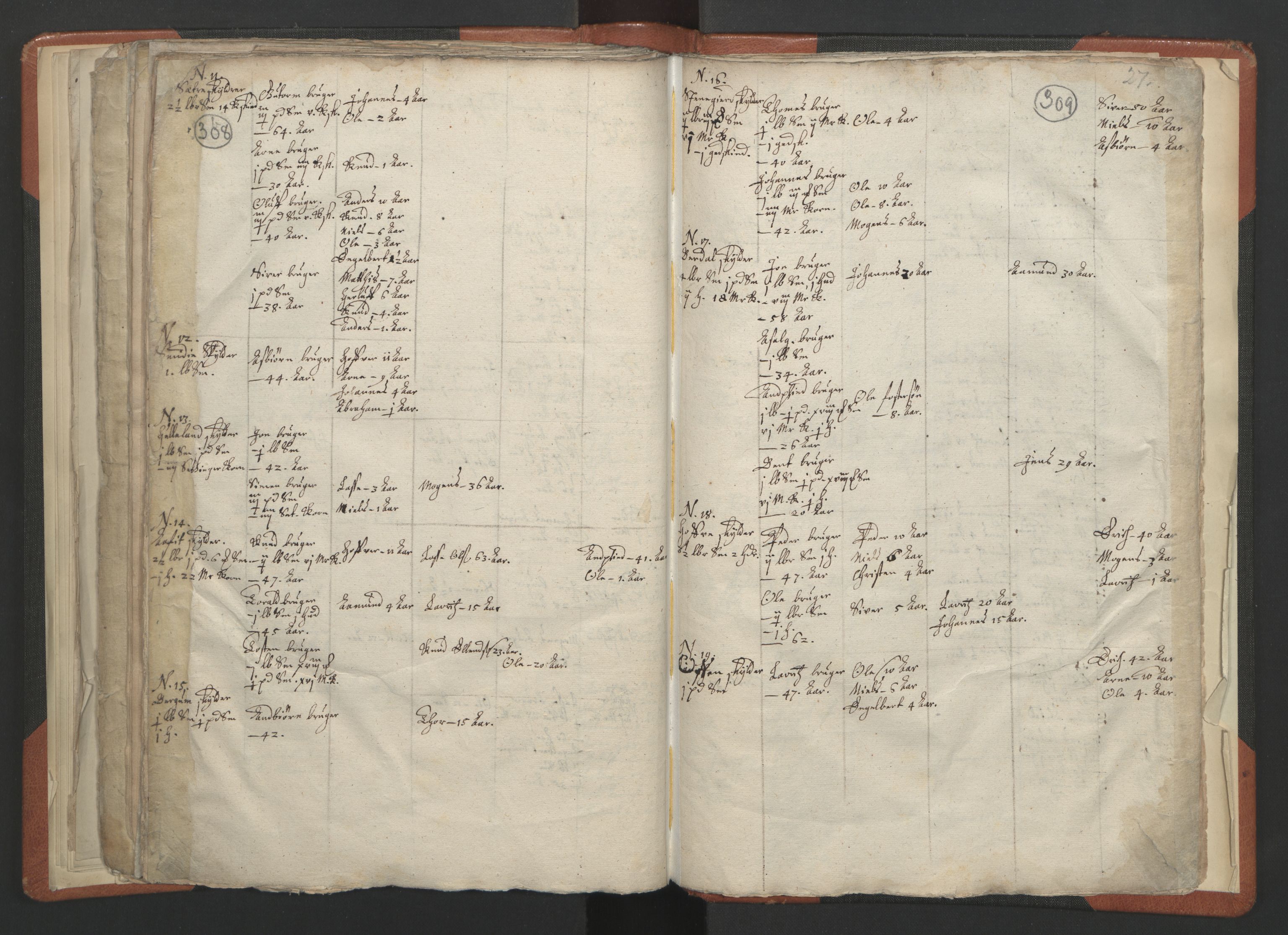 RA, Vicar's Census 1664-1666, no. 23: Sogn deanery, 1664-1666, p. 308-309