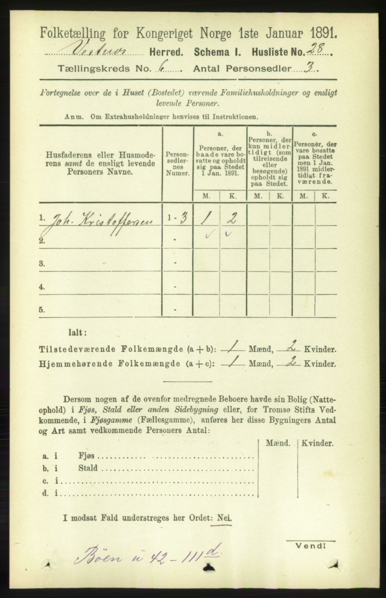 RA, 1891 census for 1535 Vestnes, 1891, p. 2148