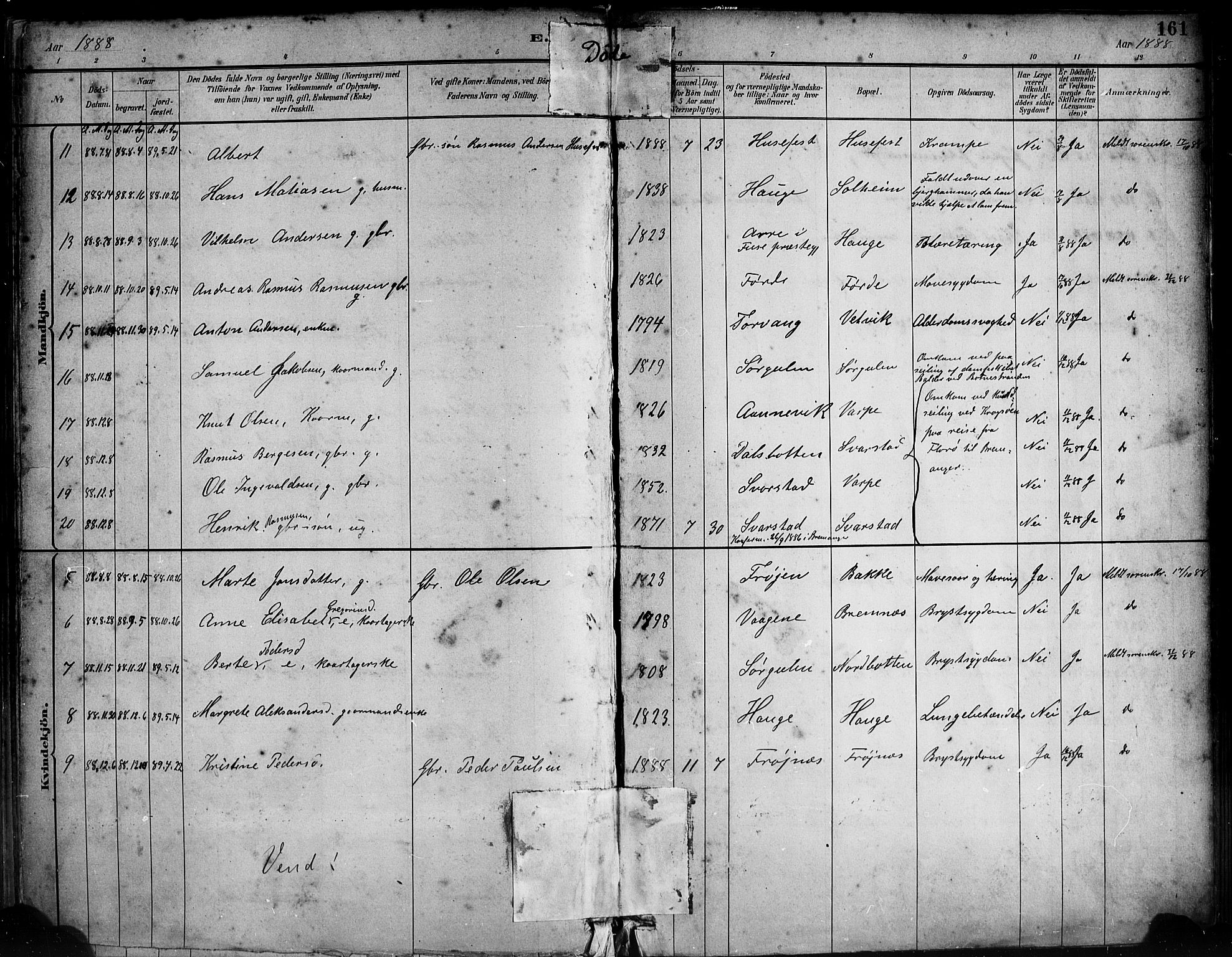 Bremanger sokneprestembete, AV/SAB-A-82201/H/Haa/Haab/L0001: Parish register (official) no. B 1, 1884-1895, p. 161