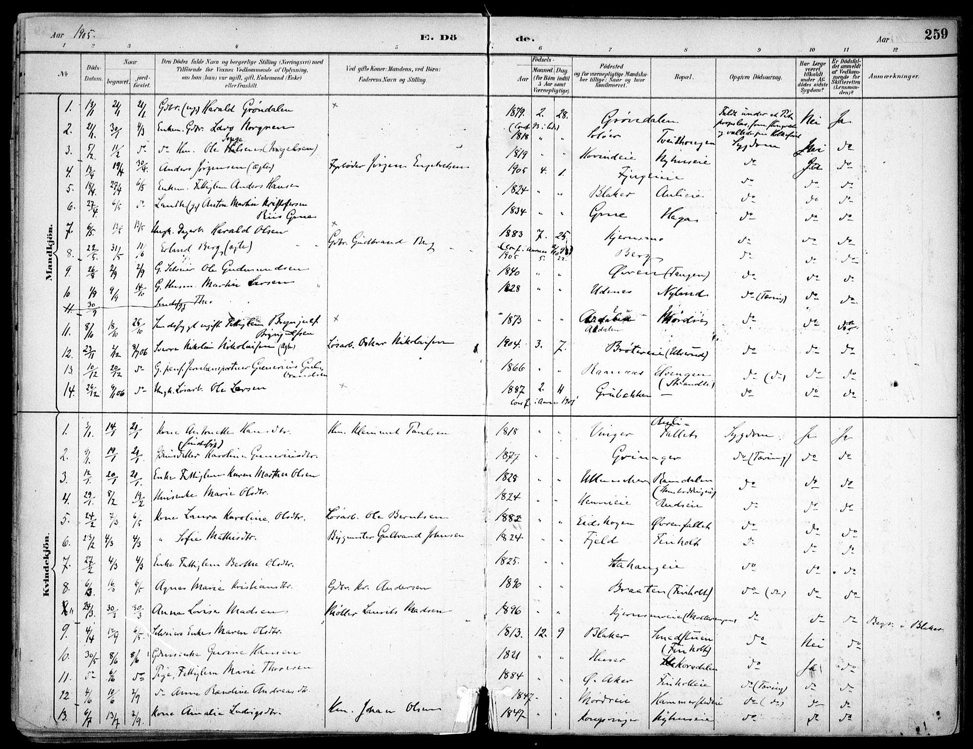 Nes prestekontor Kirkebøker, SAO/A-10410/F/Fc/L0002: Parish register (official) no. IIi 2, 1882-1916, p. 259