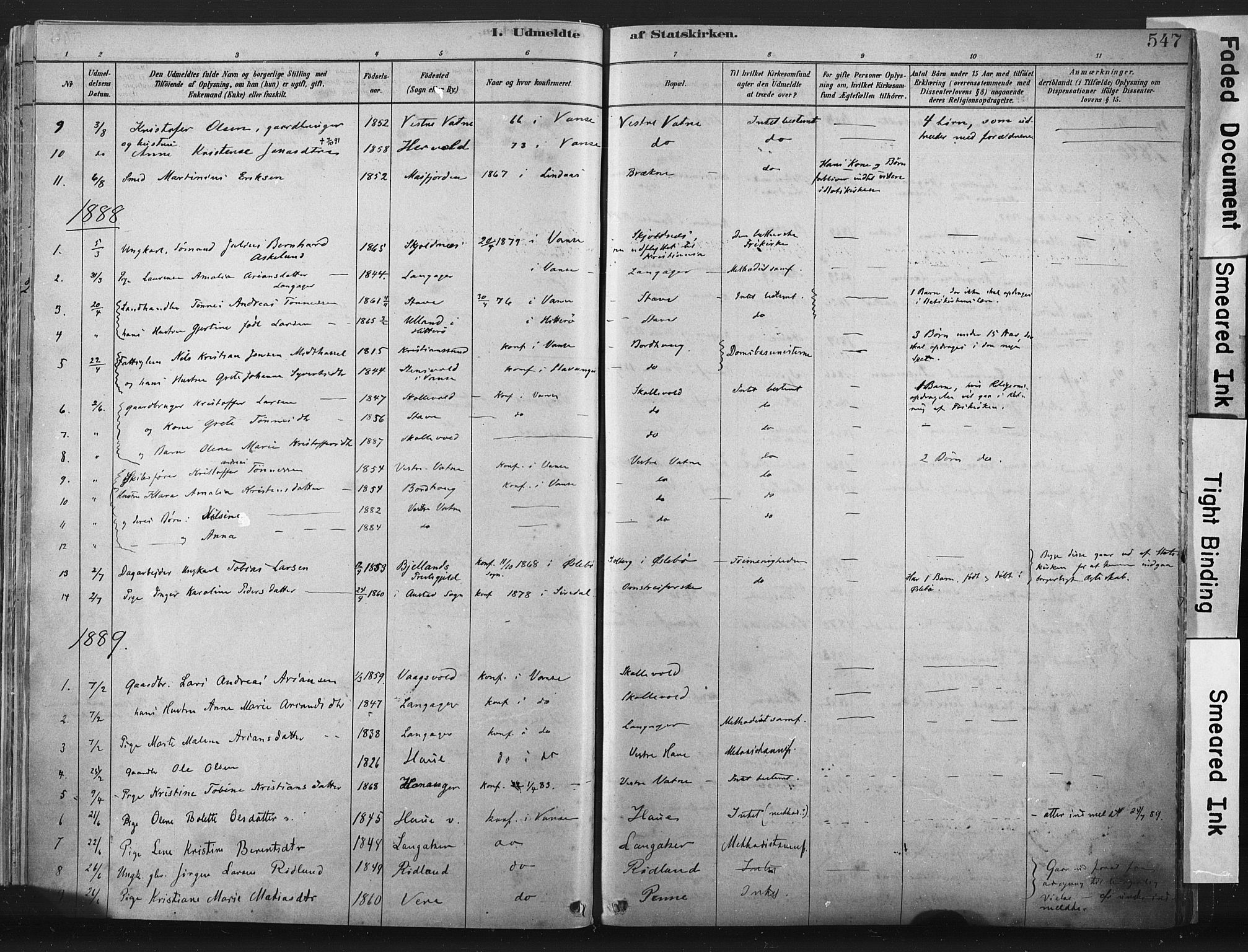 Lista sokneprestkontor, SAK/1111-0027/F/Fa/L0012: Parish register (official) no. A 12, 1879-1903, p. 547