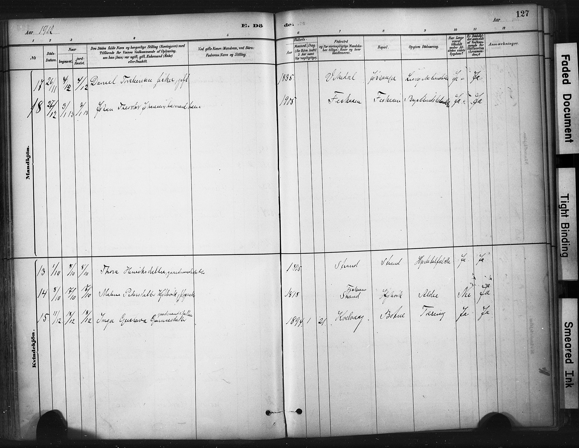 Strand sokneprestkontor, AV/SAST-A-101828/H/Ha/Haa/L0010: Parish register (official) no. A 10, 1882-1929, p. 127