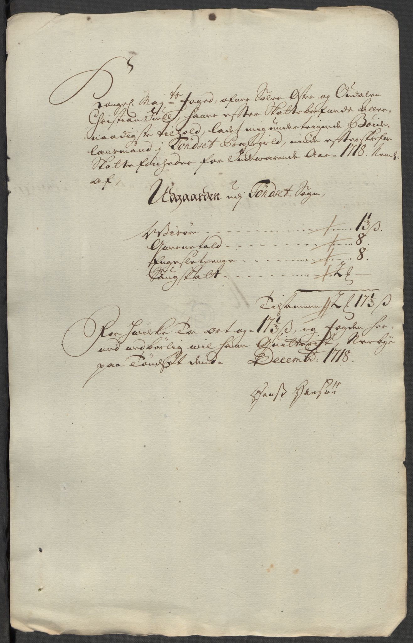 Rentekammeret inntil 1814, Reviderte regnskaper, Fogderegnskap, AV/RA-EA-4092/R13/L0857: Fogderegnskap Solør, Odal og Østerdal, 1718, p. 308