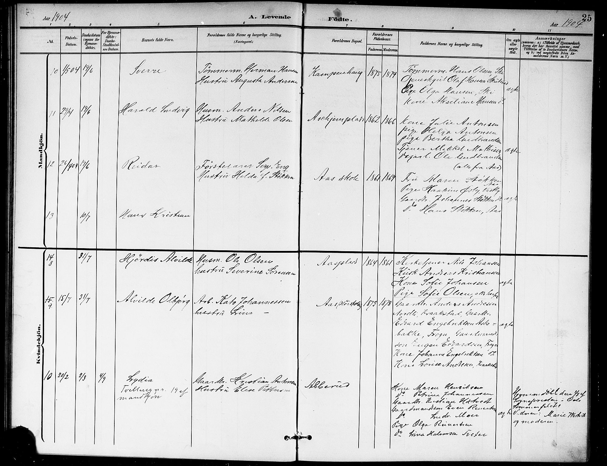 Ås prestekontor Kirkebøker, AV/SAO-A-10894/G/Ga/L0004: Parish register (copy) no. I 4, 1901-1915, p. 25