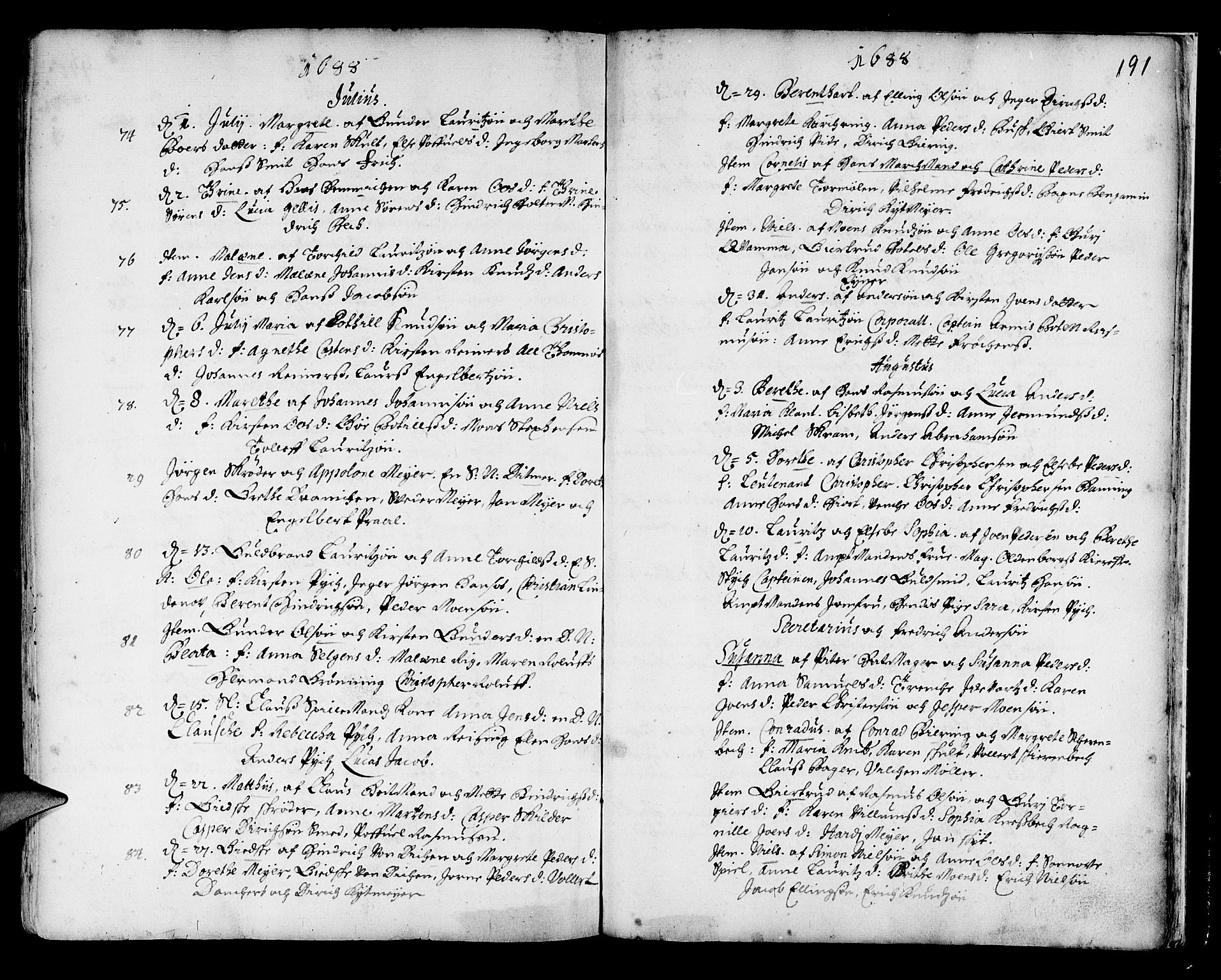 Korskirken sokneprestembete, SAB/A-76101/H/Haa/L0001: Parish register (official) no. A 1, 1674-1688, p. 191