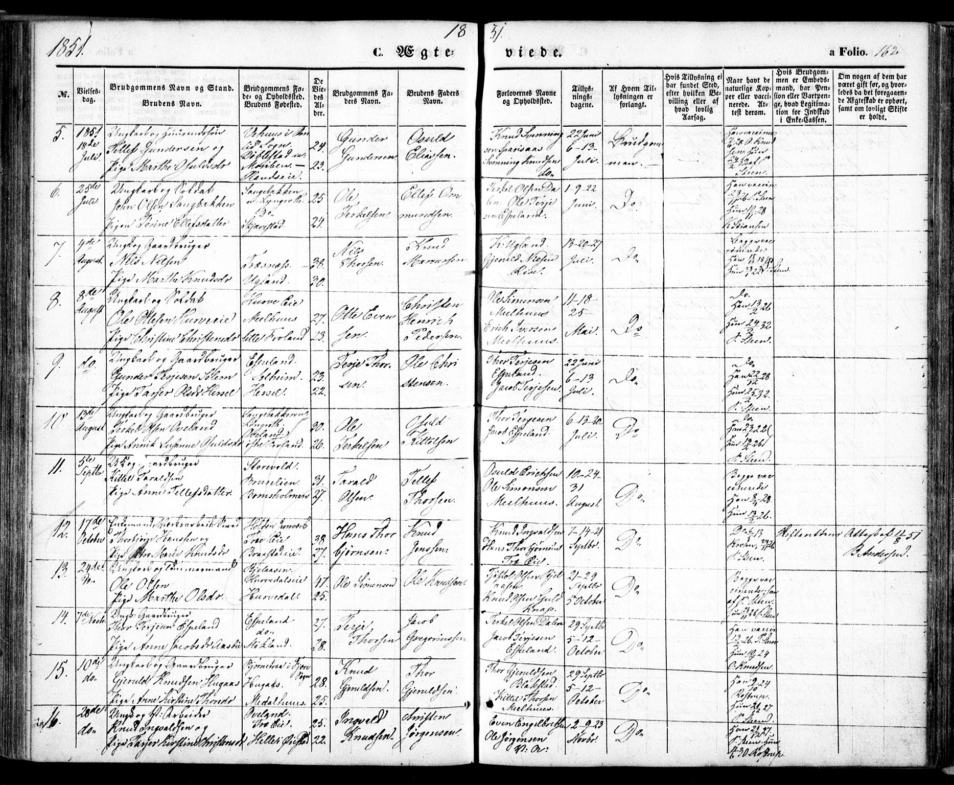 Froland sokneprestkontor, AV/SAK-1111-0013/F/Fa/L0002: Parish register (official) no. A 2, 1845-1863, p. 162