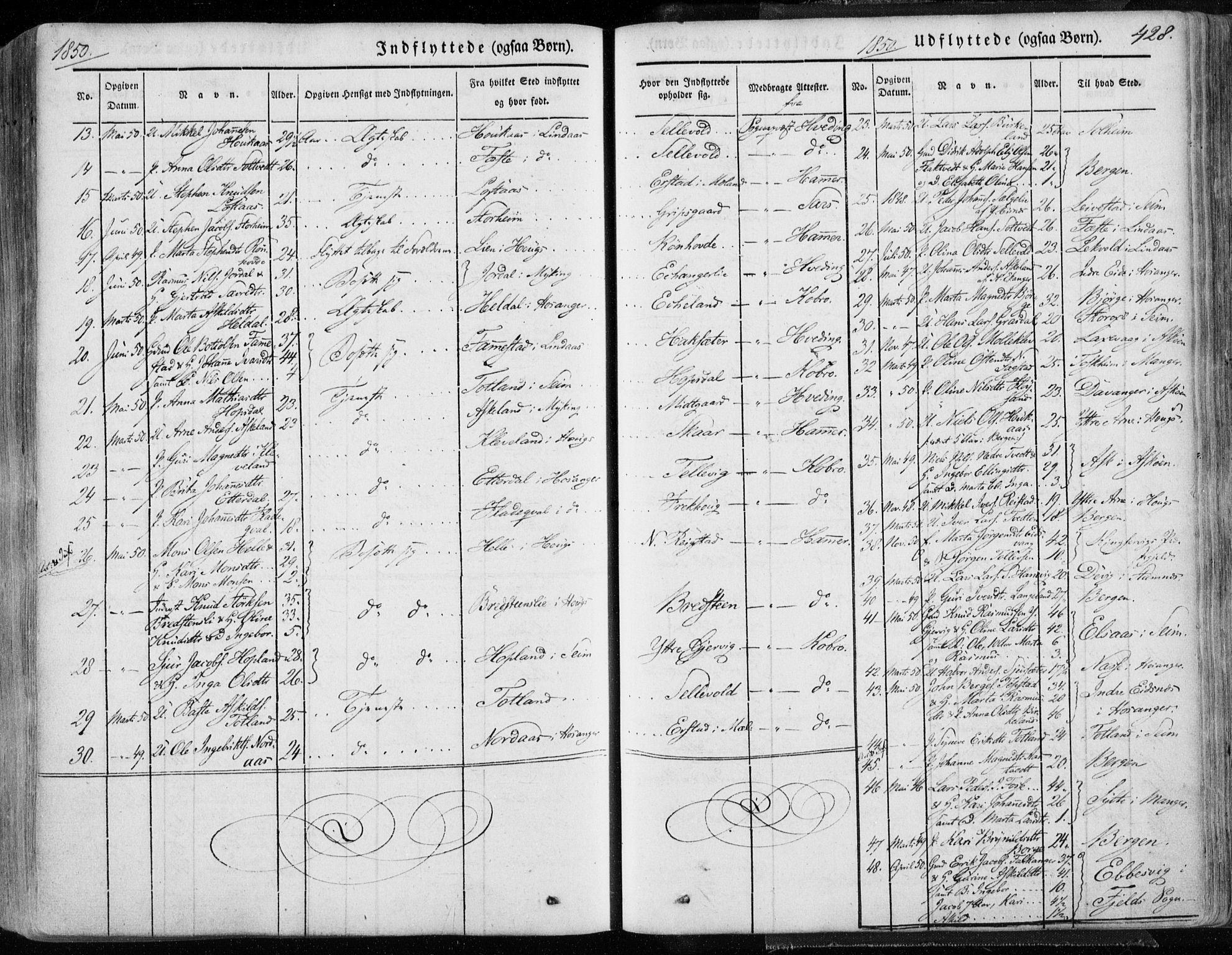 Hamre sokneprestembete, AV/SAB-A-75501/H/Ha/Haa/Haaa/L0013: Parish register (official) no. A 13, 1846-1857, p. 428