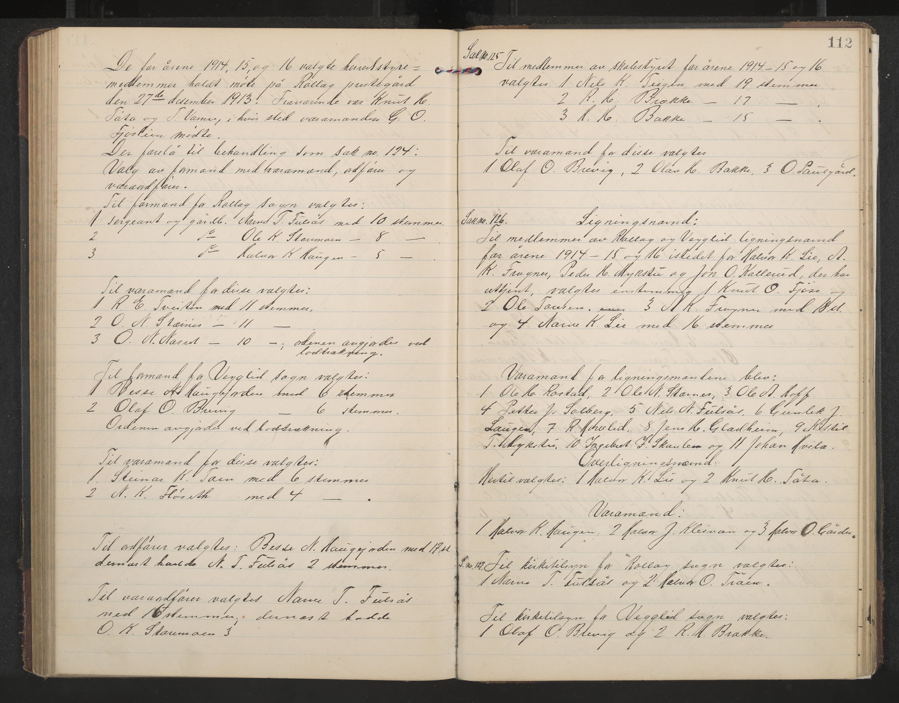 Rollag formannskap og sentraladministrasjon, IKAK/0632021-2/A/Aa/L0005: Møtebok, 1909-1915, p. 112