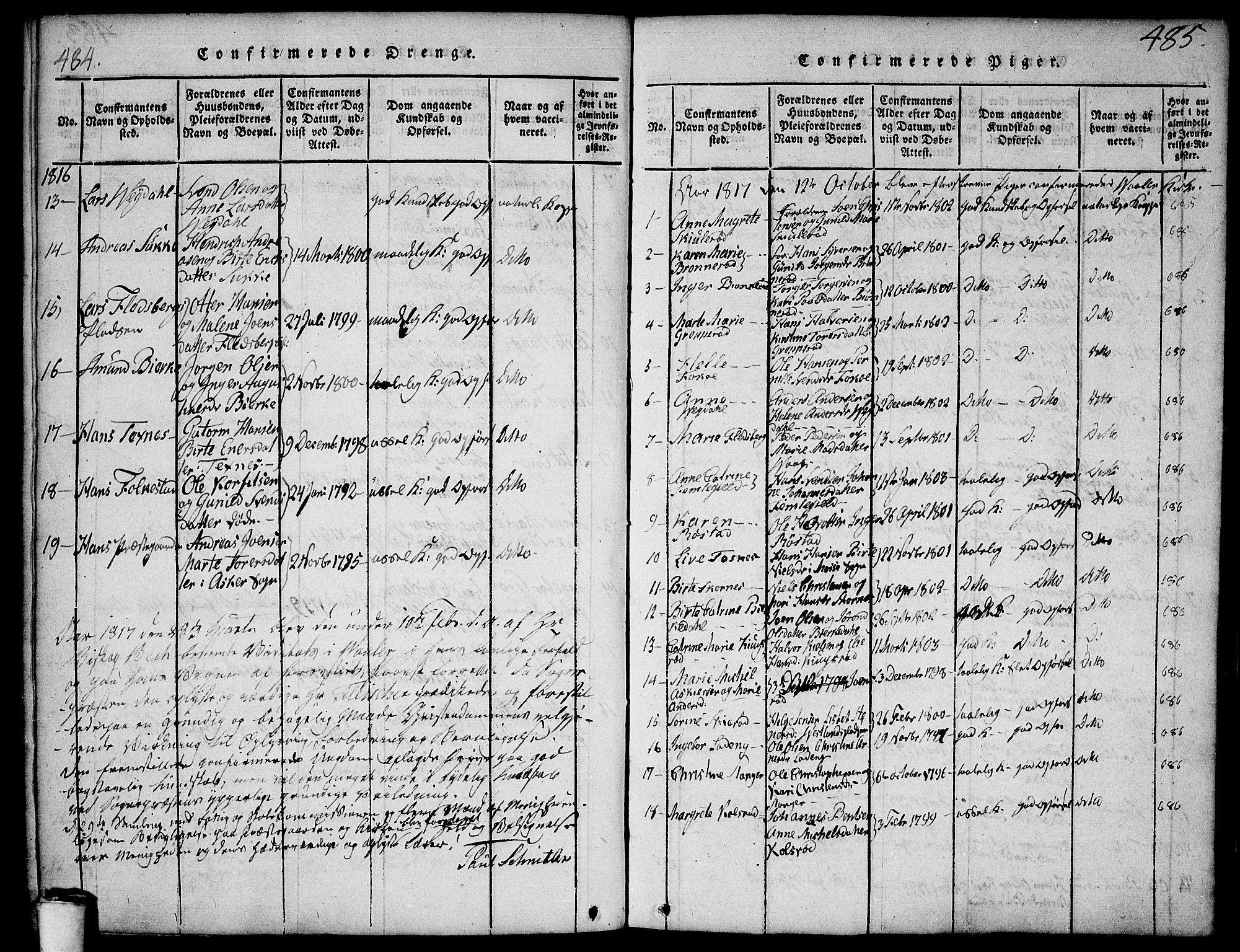 Våler prestekontor Kirkebøker, SAO/A-11083/F/Fa/L0005: Parish register (official) no. I 5, 1815-1839, p. 484-485