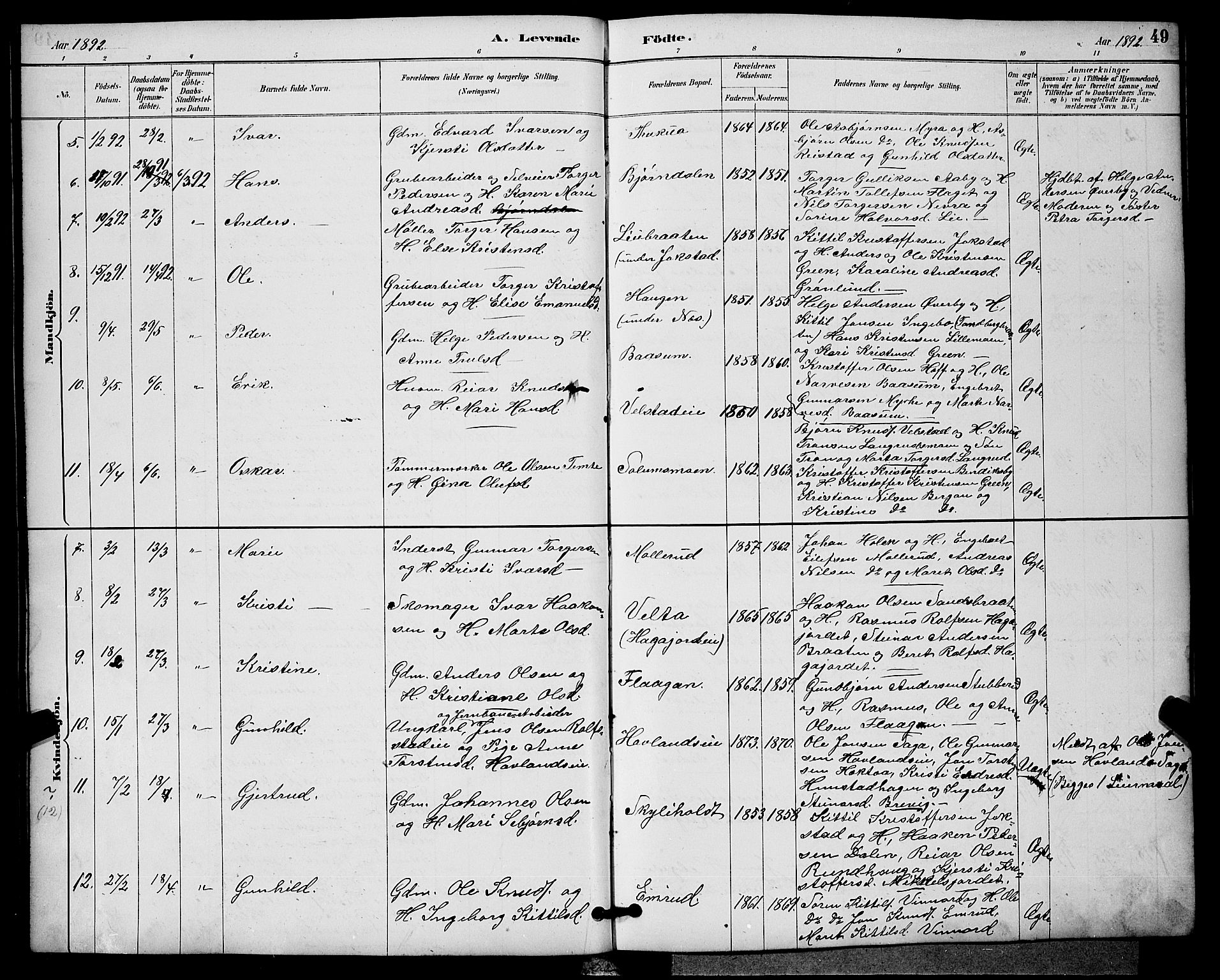 Sigdal kirkebøker, SAKO/A-245/G/Ga/L0005: Parish register (copy) no. I 5, 1886-1900, p. 49