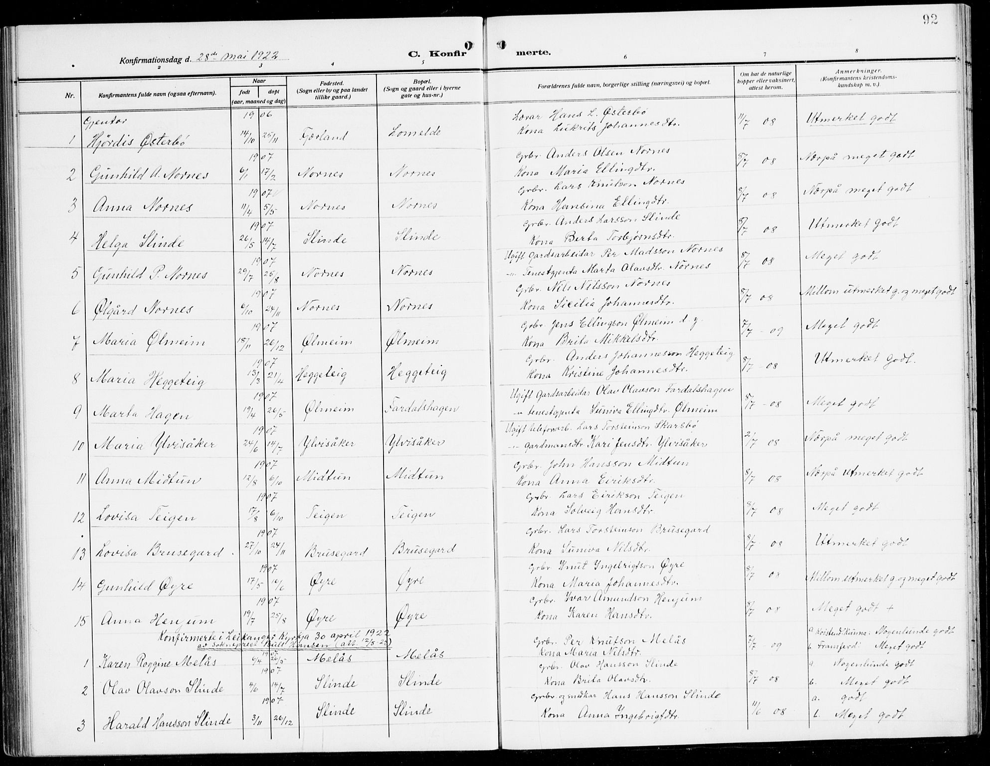 Sogndal sokneprestembete, AV/SAB-A-81301/H/Hab/Habc/L0003: Parish register (copy) no. C 3, 1911-1942, p. 92