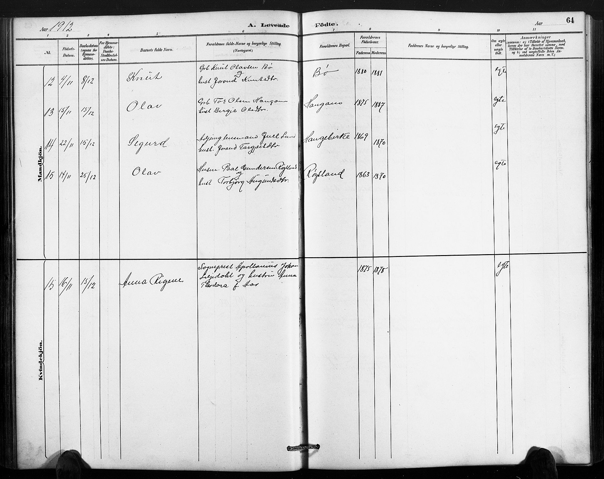 Valle sokneprestkontor, AV/SAK-1111-0044/F/Fb/Fbc/L0004: Parish register (copy) no. B 4, 1890-1928, p. 64