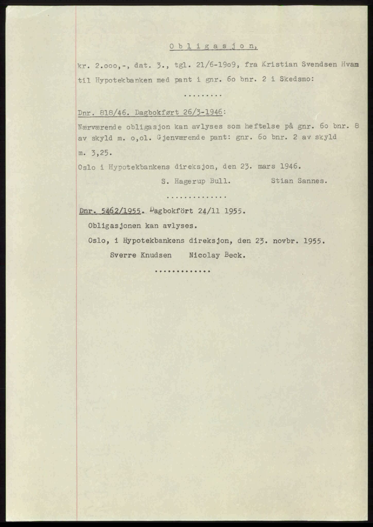 Nedre Romerike sorenskriveri, AV/SAO-A-10469/G/Gb/Gbd/L0015: Mortgage book no. 15, 1945-1946, Diary no: : 818/1946