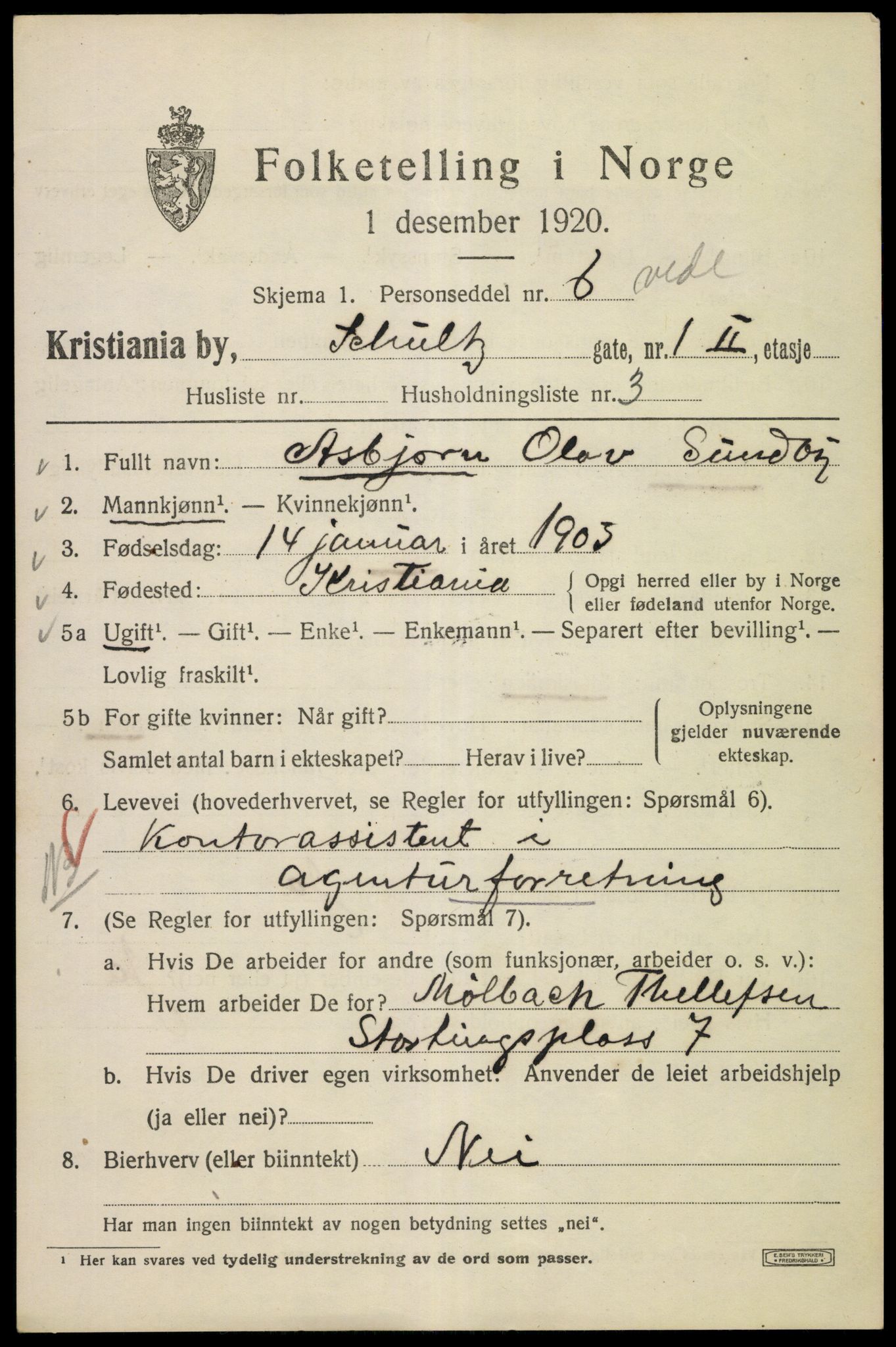 SAO, 1920 census for Kristiania, 1920, p. 491041