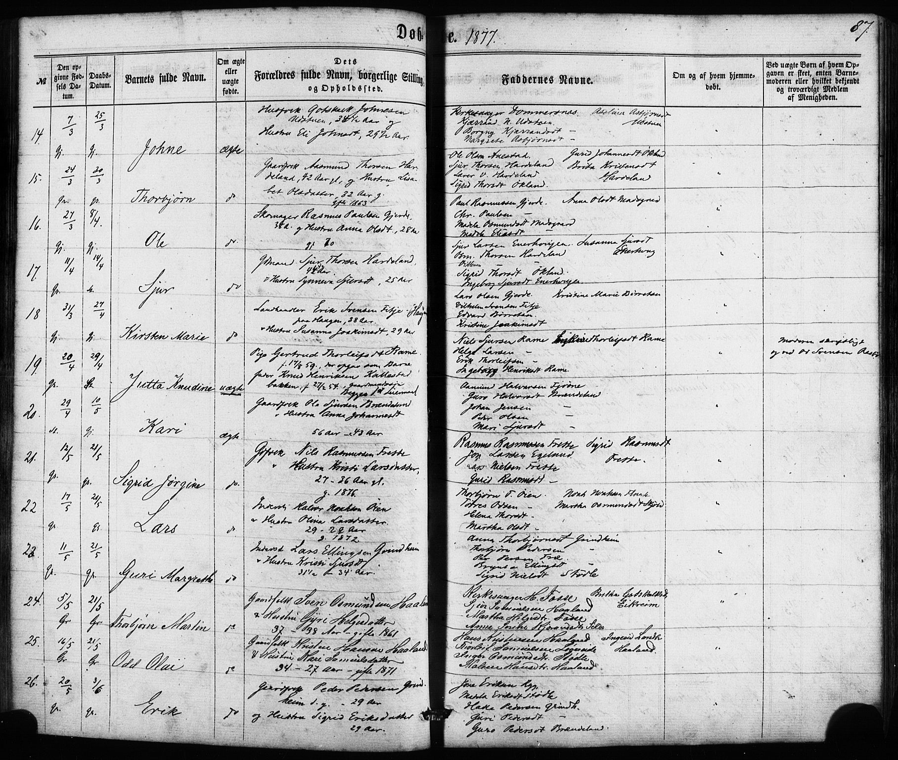 Etne sokneprestembete, SAB/A-75001/H/Haa: Parish register (official) no. A 9, 1862-1878, p. 87