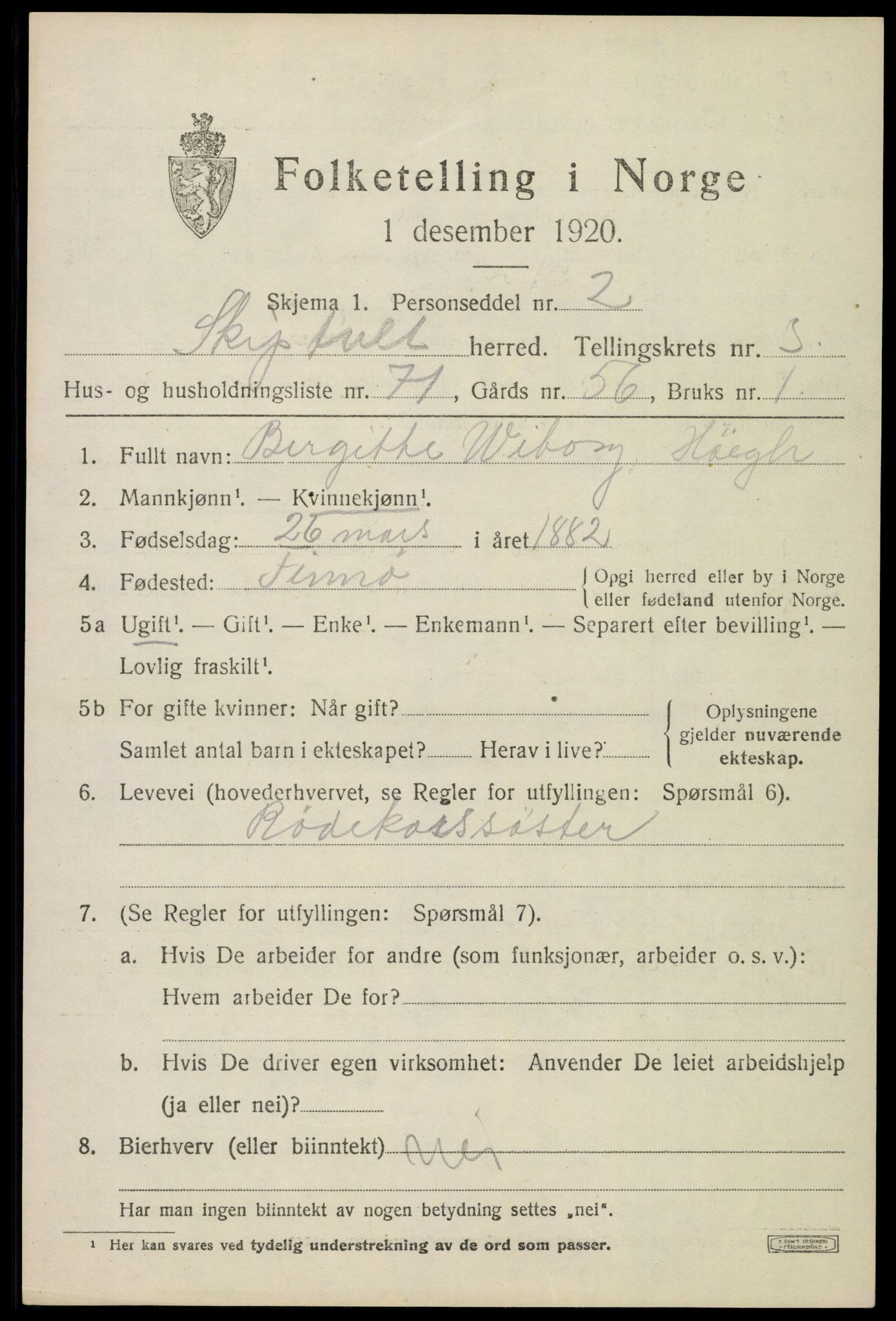 SAO, 1920 census for Skiptvet, 1920, p. 3713