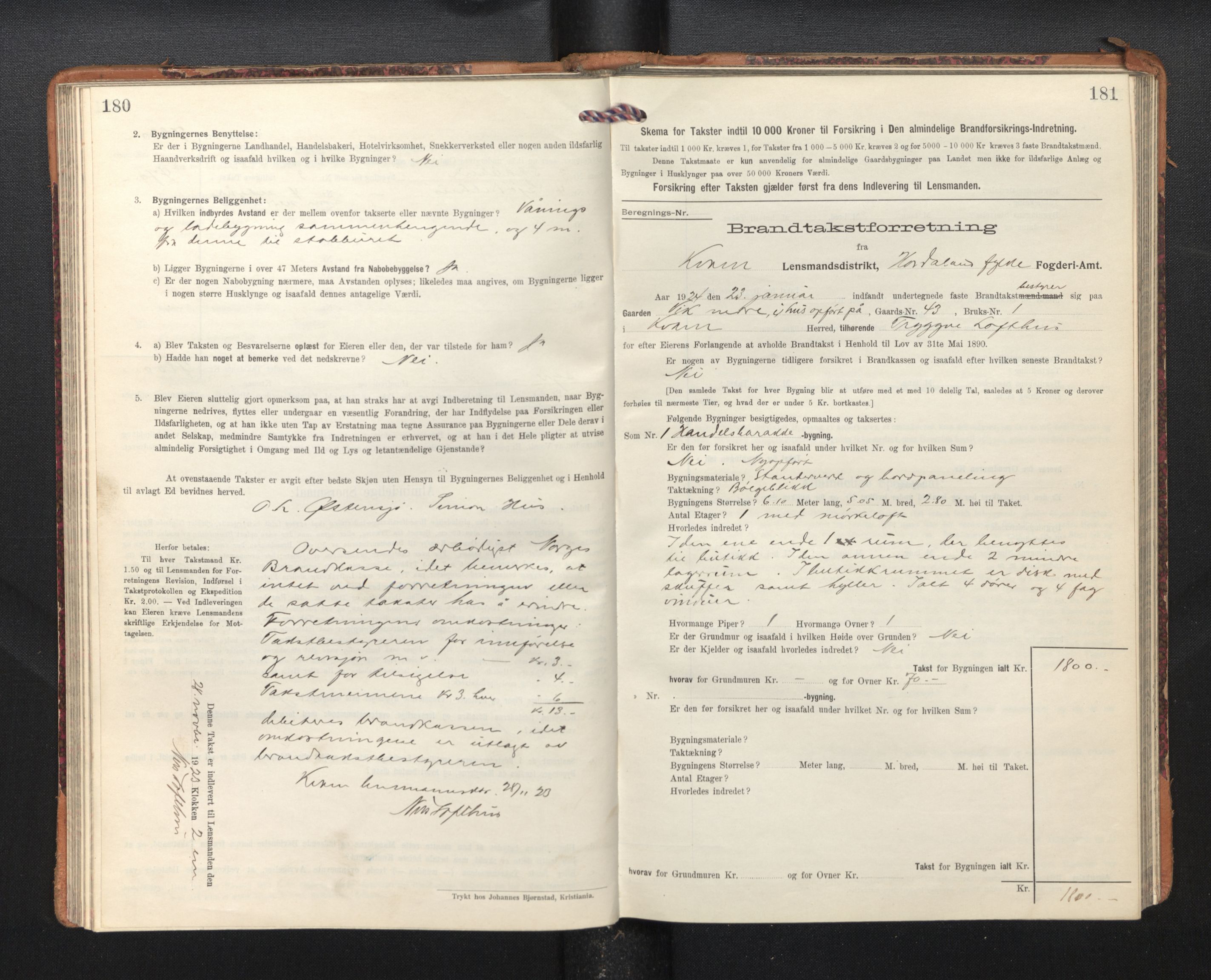 Lensmannen i Kvam, AV/SAB-A-33201/0012/L0006: Branntakstprotokoll, skjematakst, 1913-1955, p. 180-181