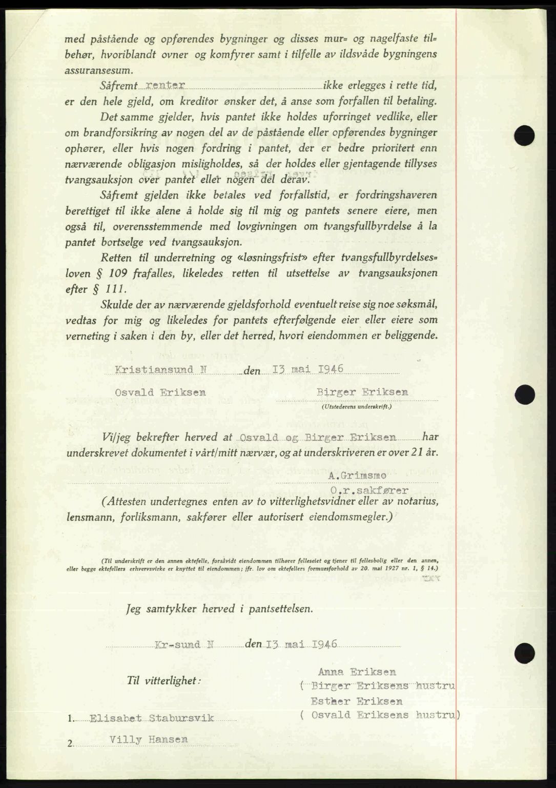 Kristiansund byfogd, AV/SAT-A-4587/A/27: Mortgage book no. 40, 1946-1946, Diary no: : 493/1946