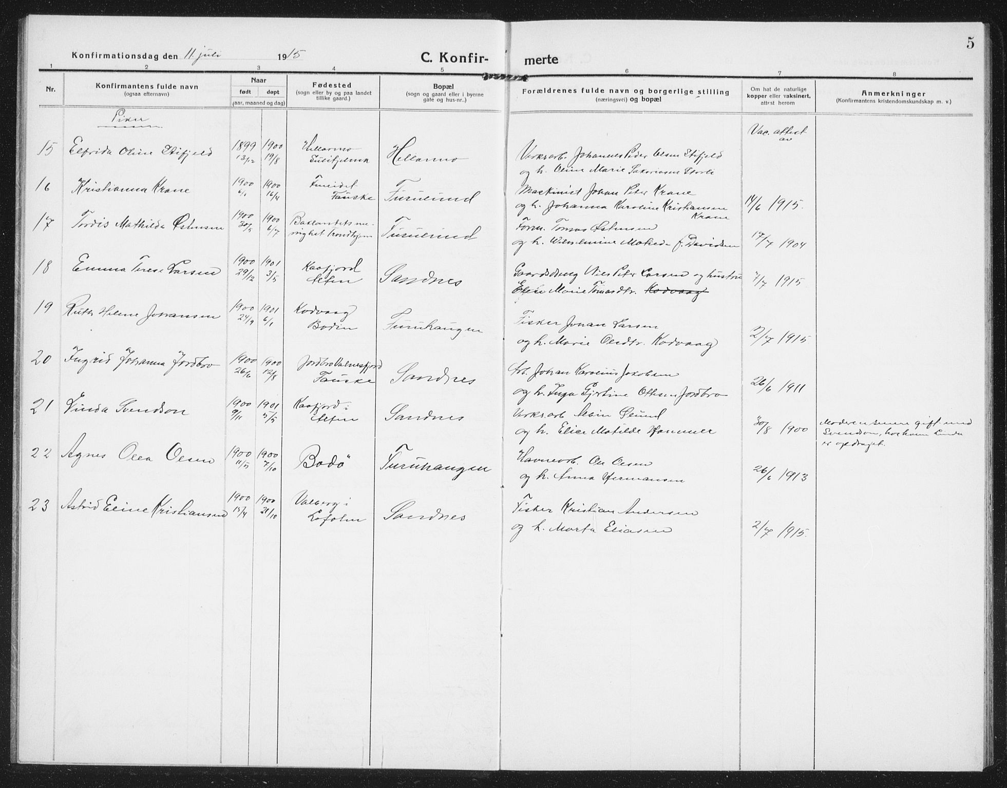 Ministerialprotokoller, klokkerbøker og fødselsregistre - Nordland, AV/SAT-A-1459/850/L0717: Parish register (copy) no. 850C01, 1915-1941, p. 5