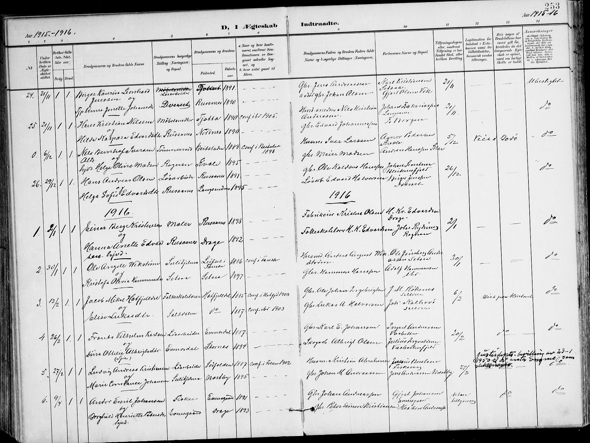 Ministerialprotokoller, klokkerbøker og fødselsregistre - Nordland, SAT/A-1459/847/L0672: Parish register (official) no. 847A12, 1902-1919, p. 253