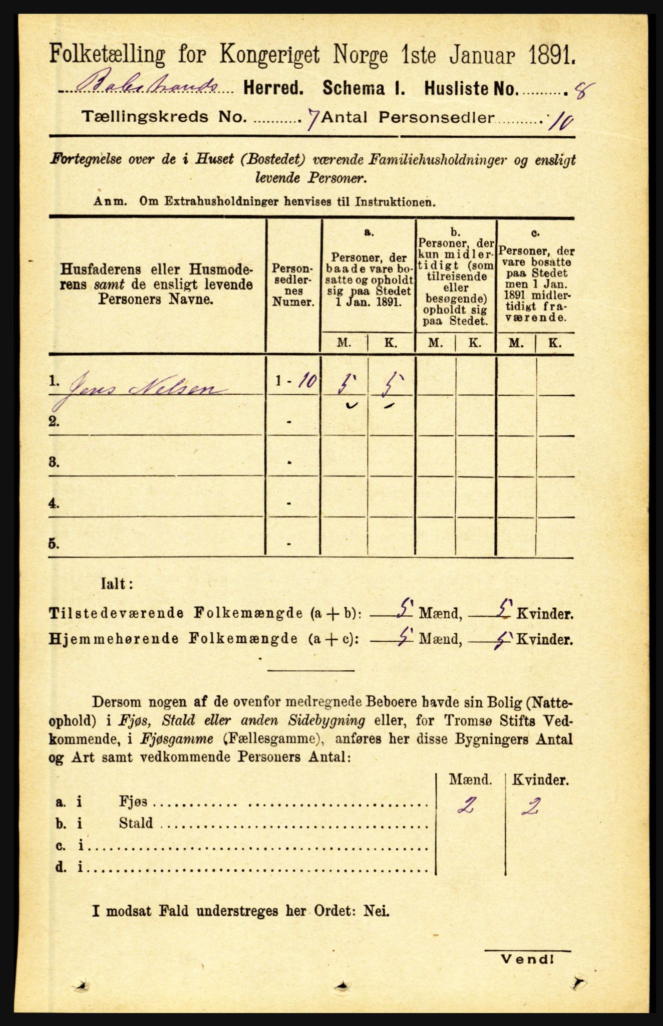 RA, 1891 census for 1418 Balestrand, 1891, p. 1487