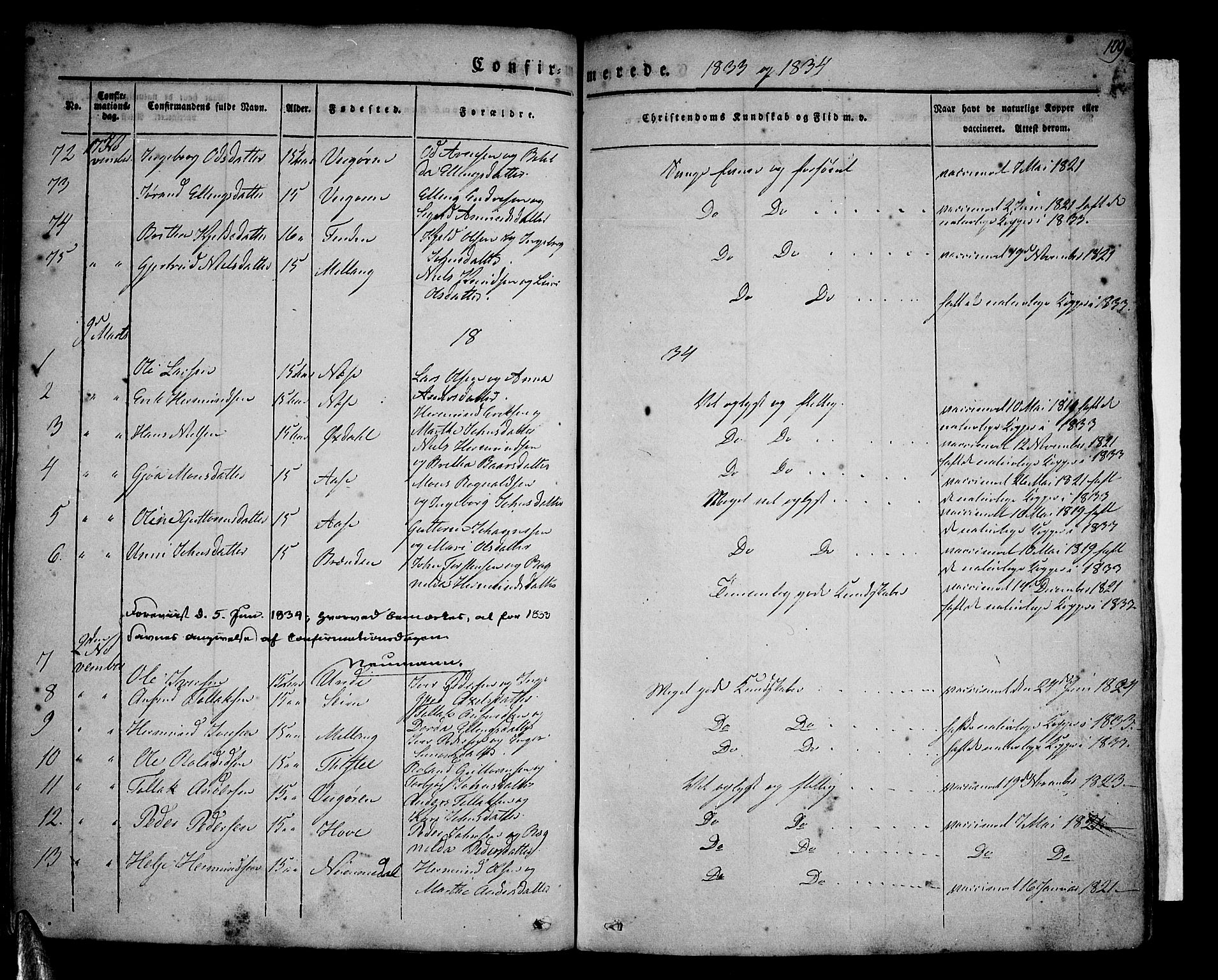 Vik sokneprestembete, AV/SAB-A-81501/H/Haa/Haaa/L0007: Parish register (official) no. A 7, 1831-1845, p. 109