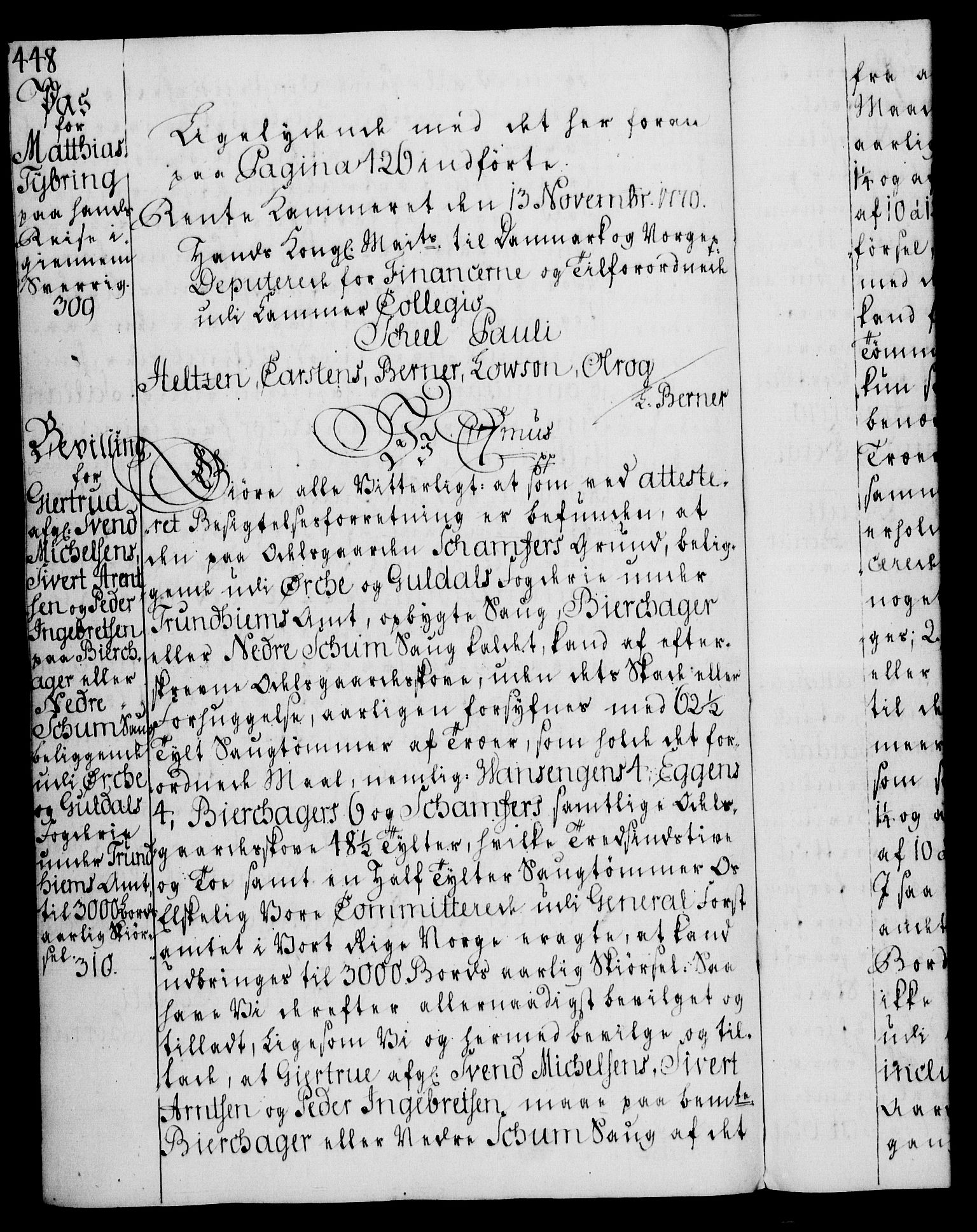 Rentekammeret, Kammerkanselliet, AV/RA-EA-3111/G/Gg/Gga/L0008: Norsk ekspedisjonsprotokoll med register (merket RK 53.8), 1768-1771, p. 448