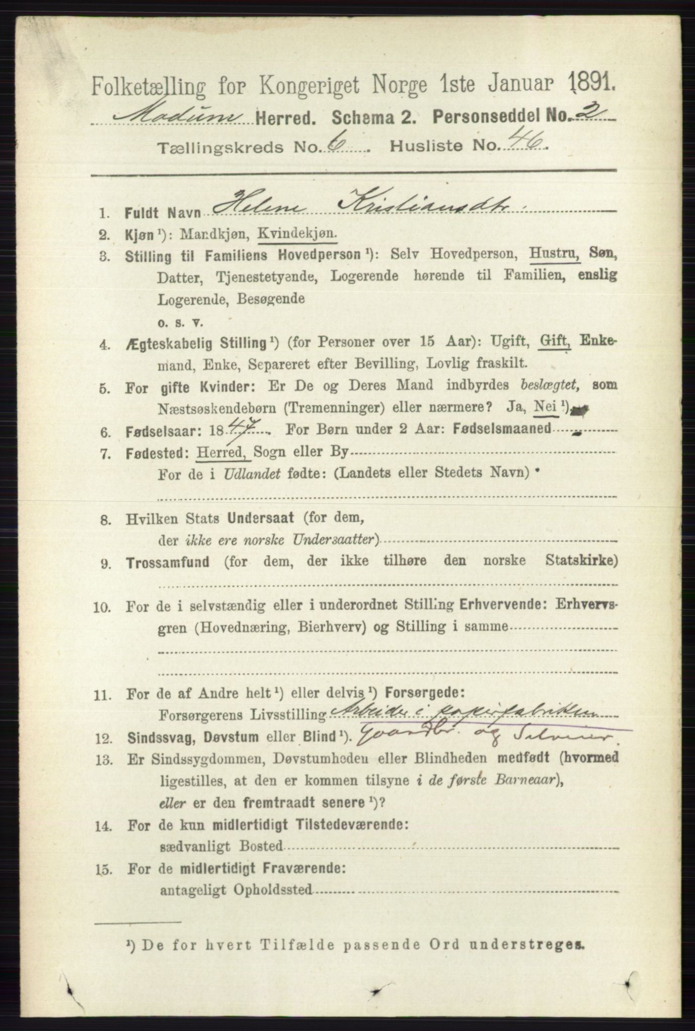 RA, 1891 census for 0623 Modum, 1891, p. 2568