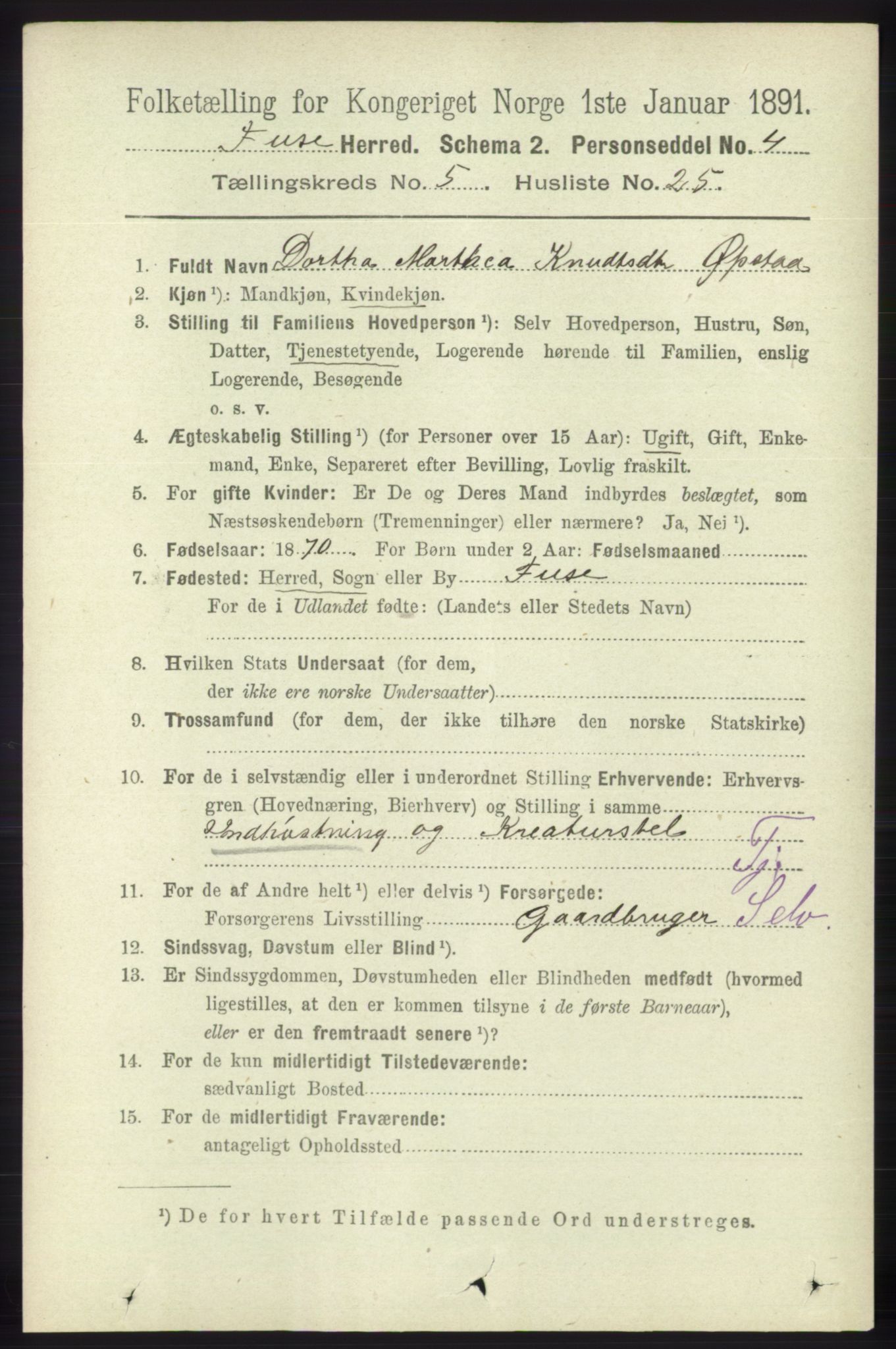 RA, 1891 census for 1241 Fusa, 1891, p. 1038