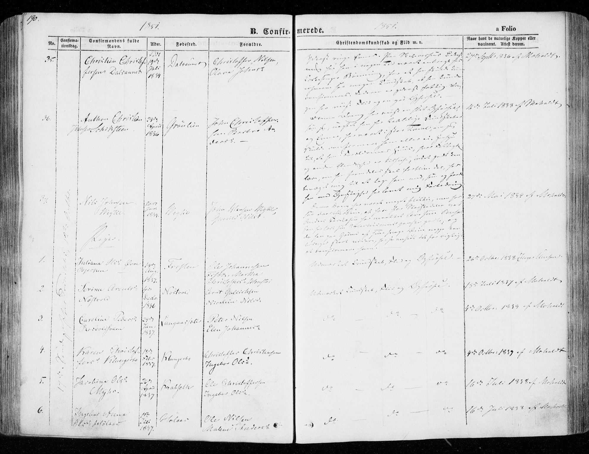 Ministerialprotokoller, klokkerbøker og fødselsregistre - Nord-Trøndelag, SAT/A-1458/701/L0007: Parish register (official) no. 701A07 /1, 1842-1854, p. 190