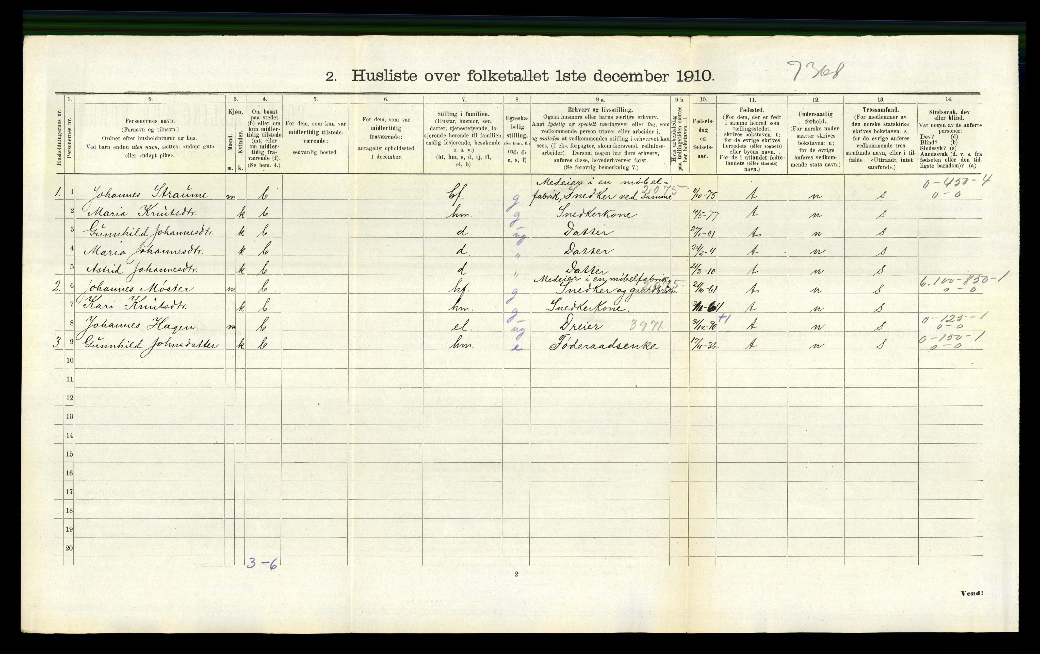 RA, 1910 census for Bruvik, 1910, p. 883